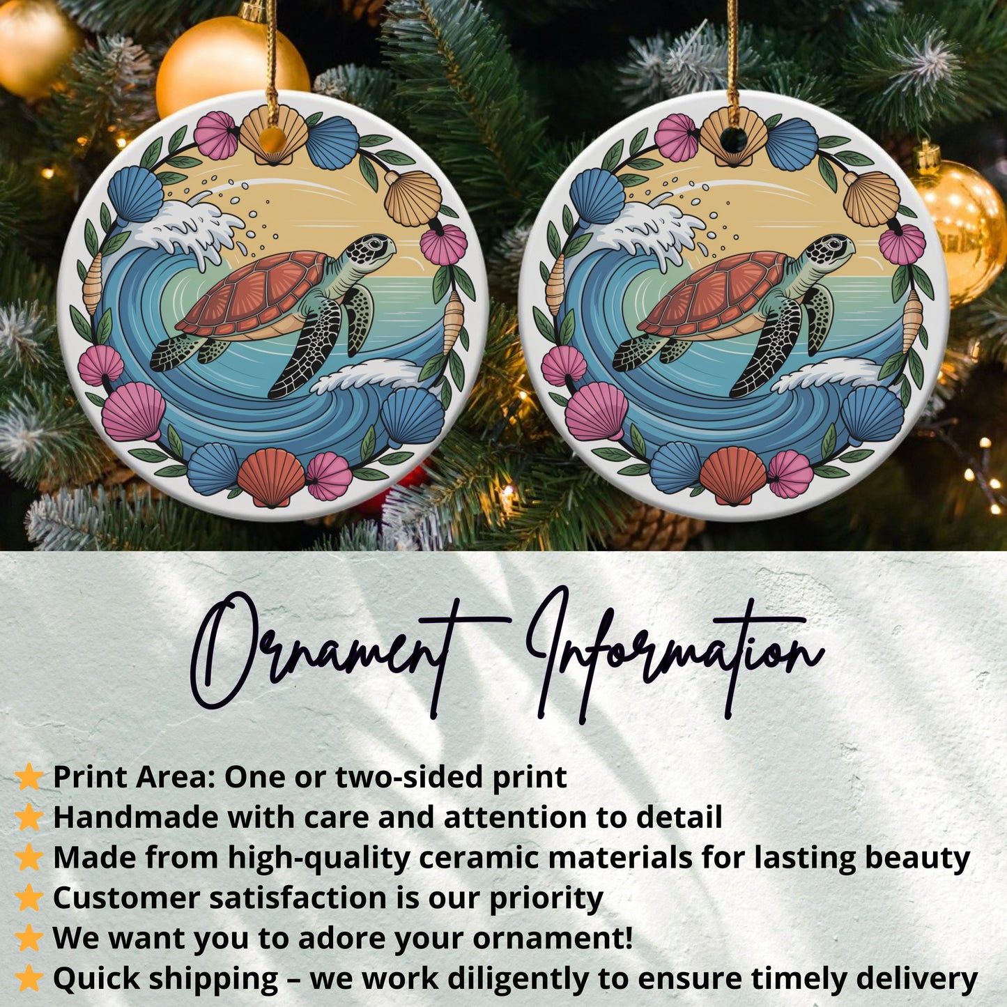 Charming Sea Turtle Double-Sided Ornament Print product type