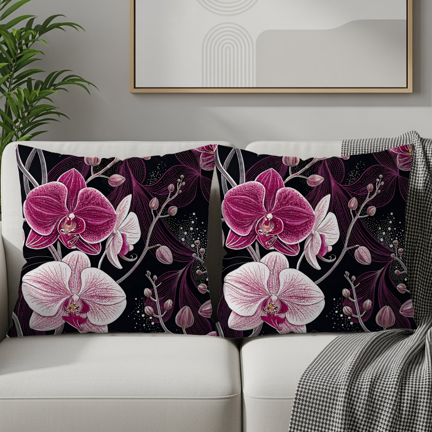 Beautiful Pink Orchid Flower Design Couch Pillow Set