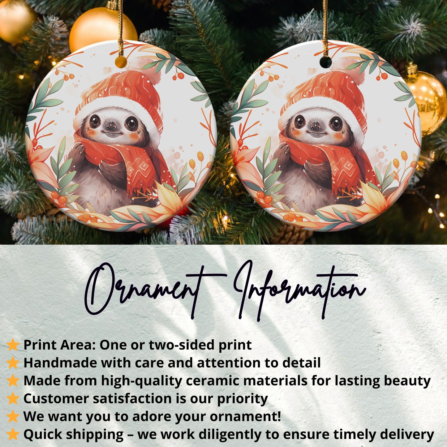 Cute Sloth Christmas Tree Ornament Adorable Product
