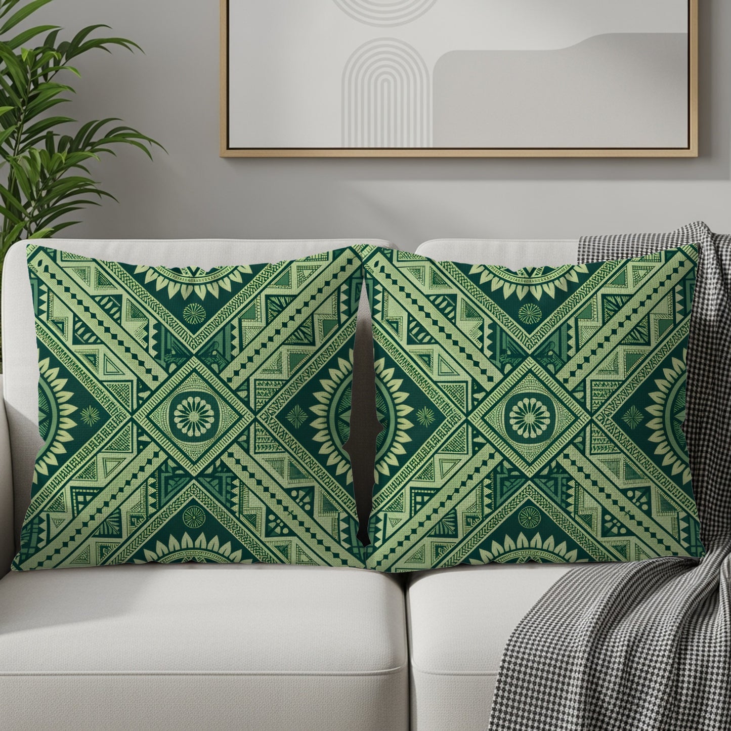 Intricate Green Tribal Geometric Pattern Pillows & Pillow Cases - Walk Greener