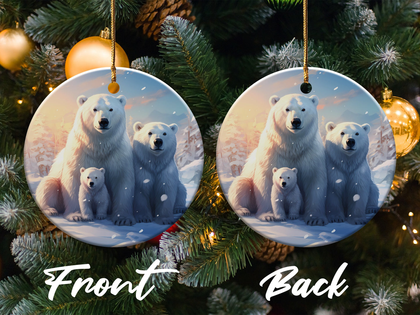Polar Bear Family Scene Christmas Tree Ornament product