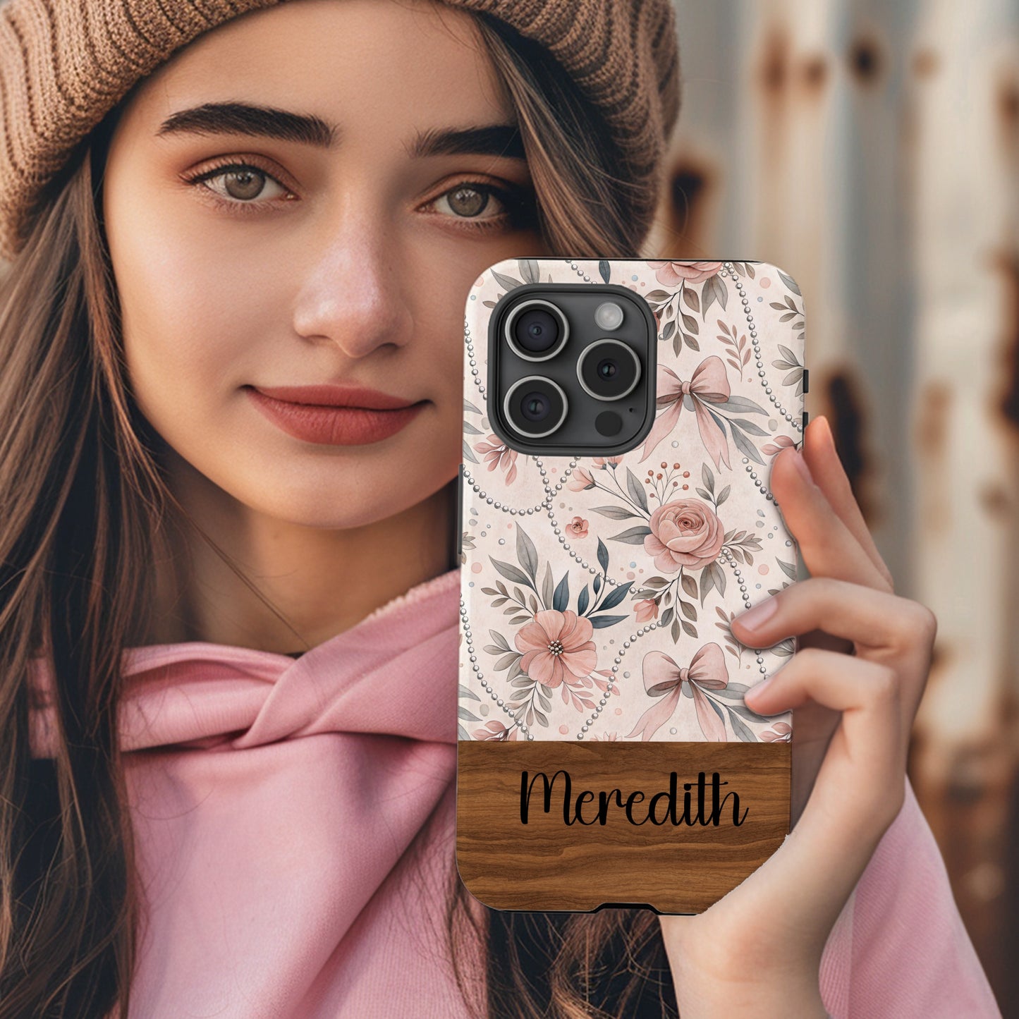 Custom Floral Design Phone Case Featuring Name Meredith