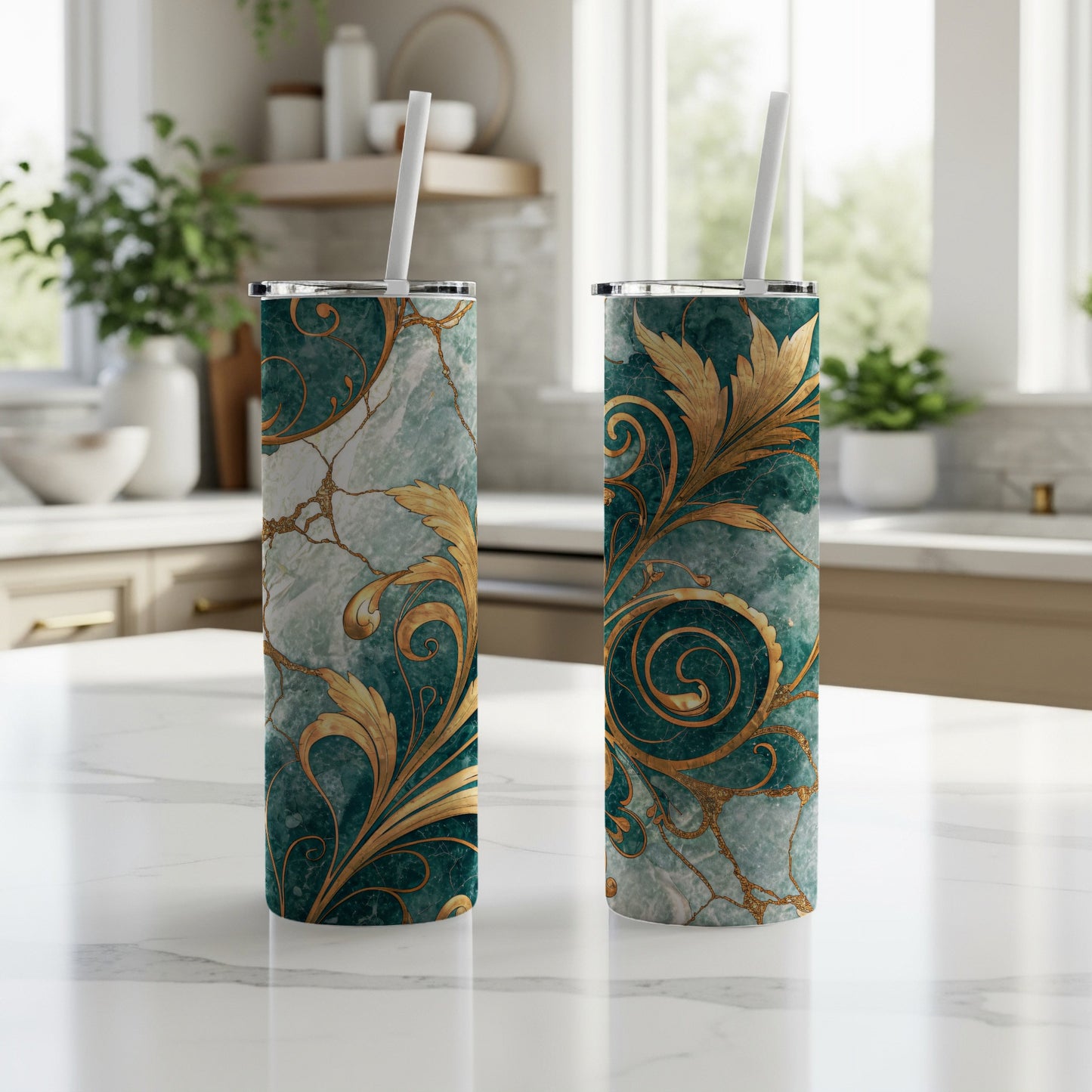 Elegant Marble and Gold Swirl Design Tumbler