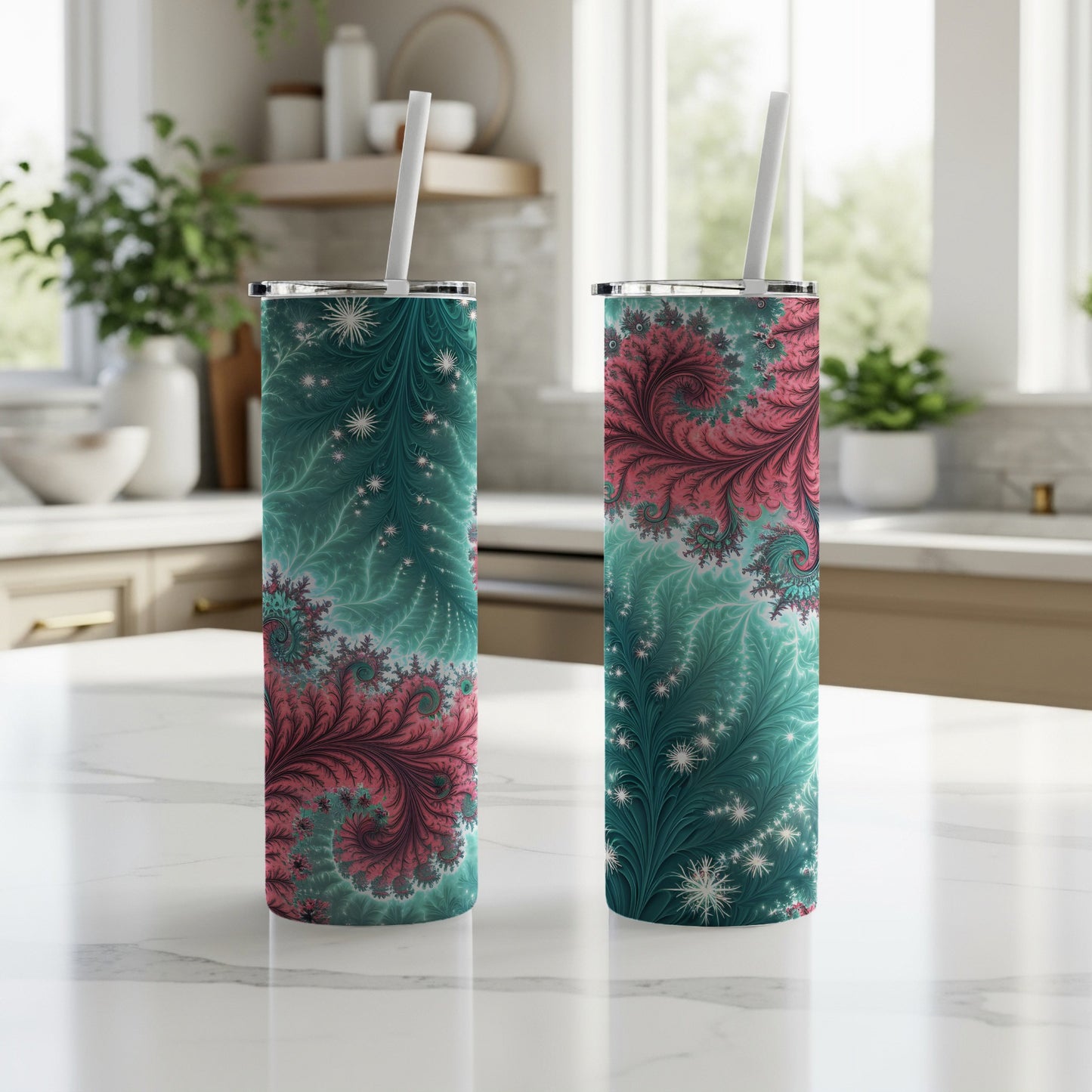 Fractal Pink And Teal Floral Design Amazing Digital Art Tumbler - Walk Greener