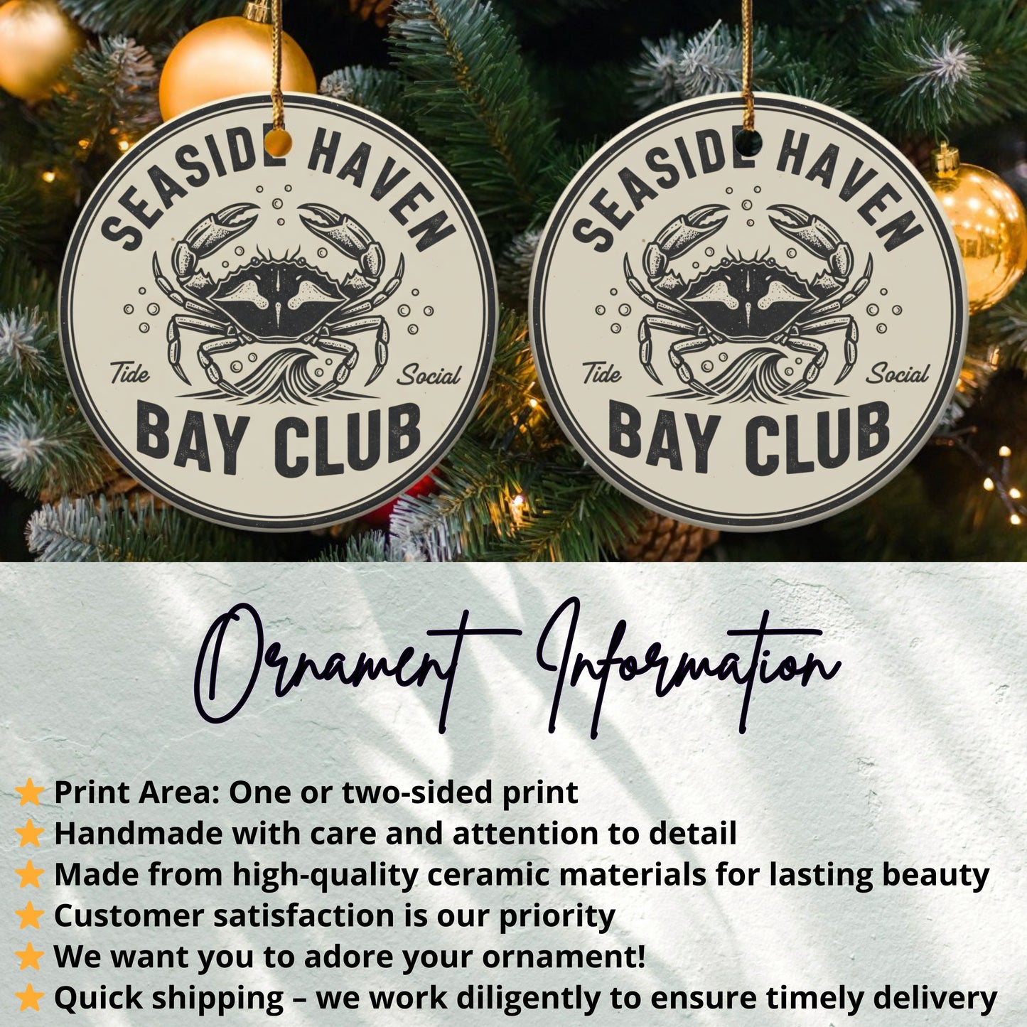 Seaside Haven Bay Club Round Christmas Ornament product