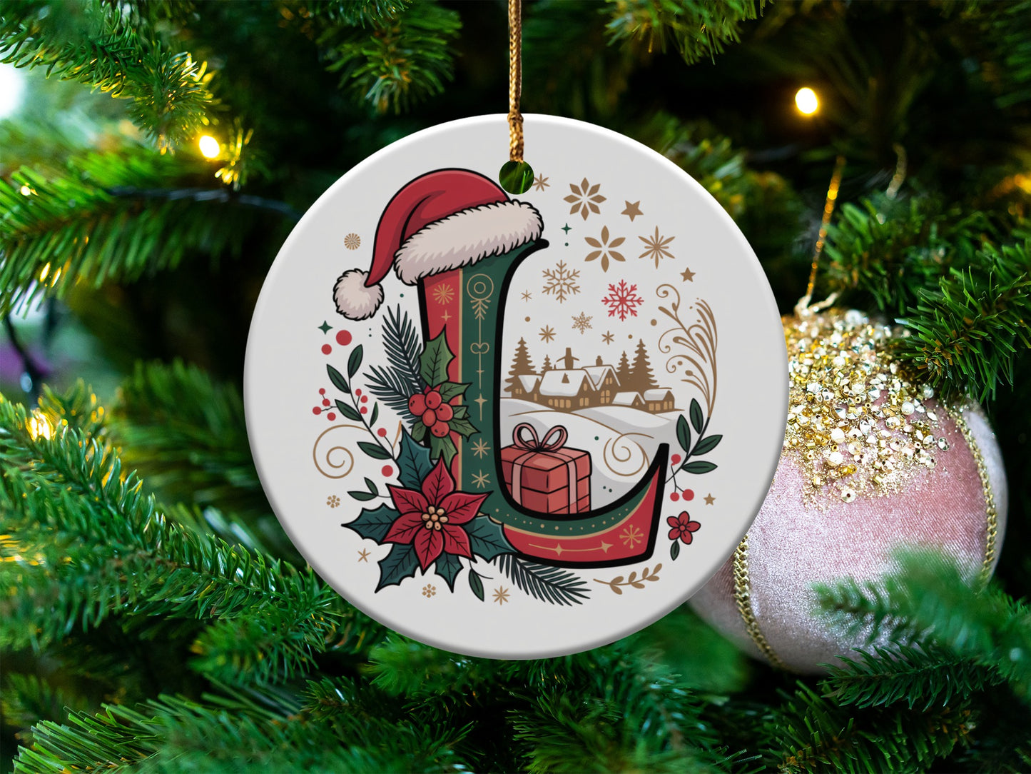 Festive Holiday Ornament with Letter Design Christmas product