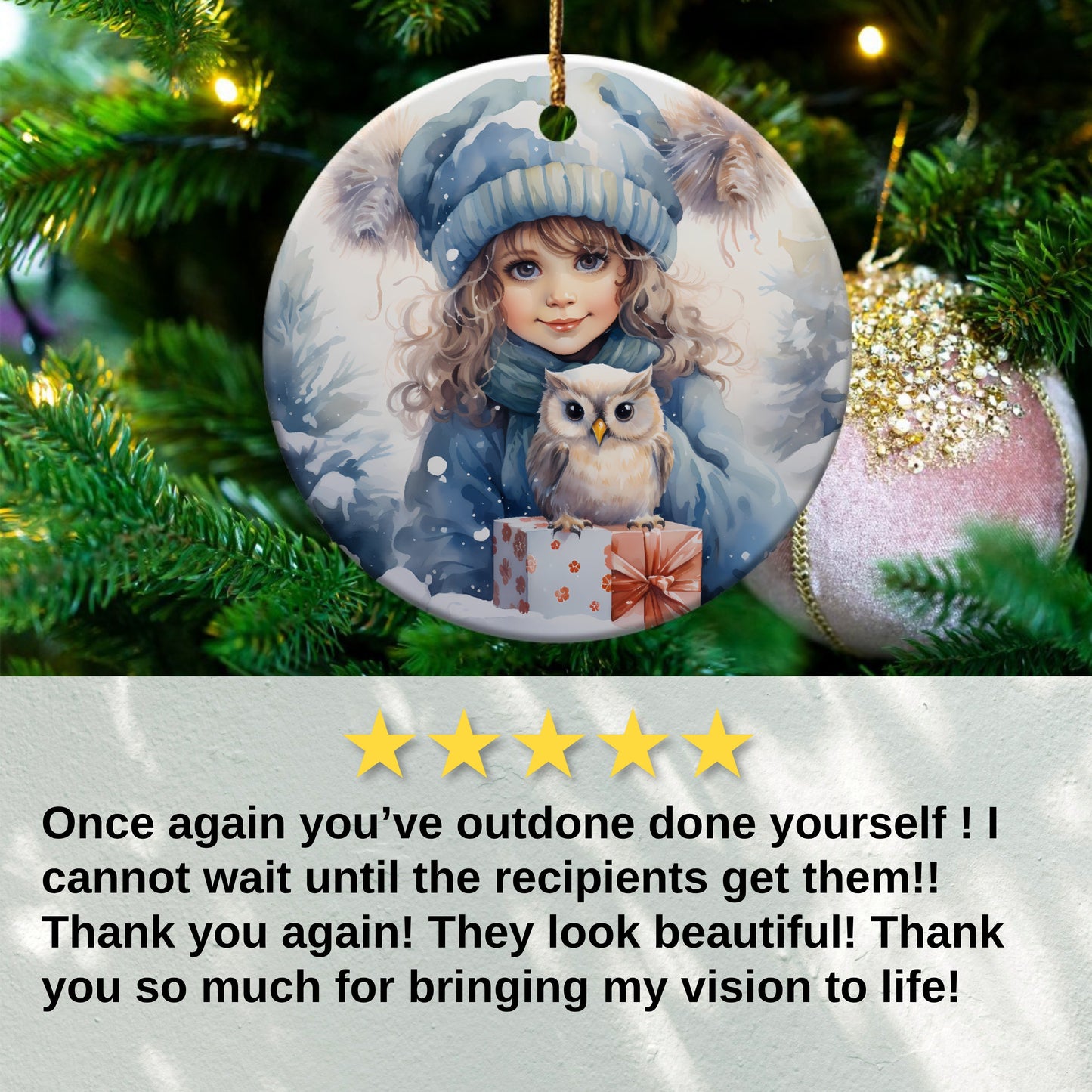 Blue Winter Girl Owl Ornament Holiday Decoration product