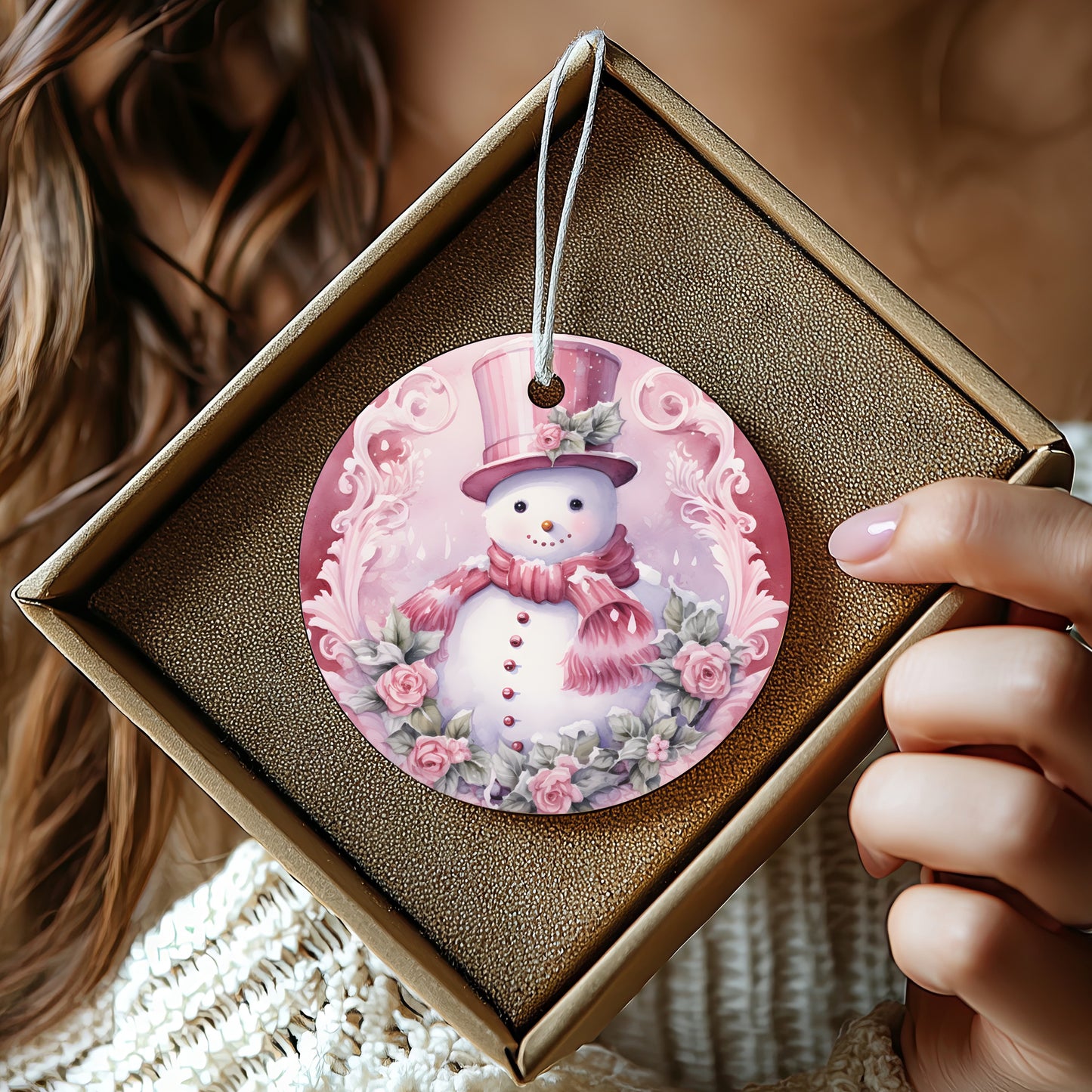 Vintage Rose Snowman Holiday Ornament Christmas product