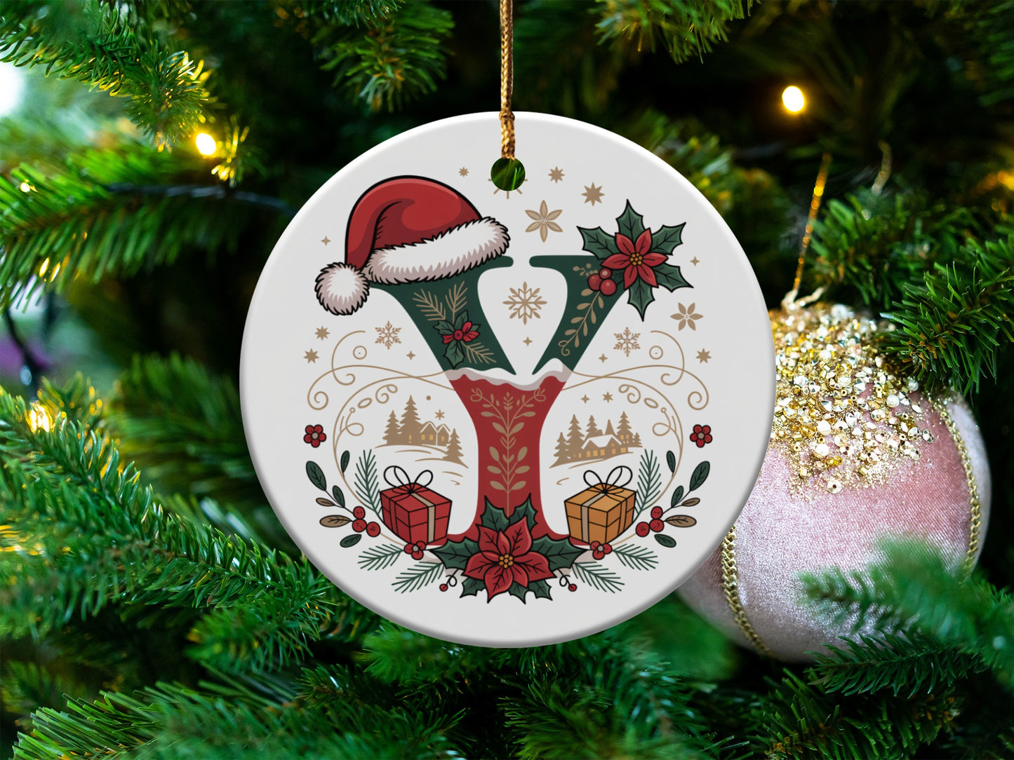 Festive Christmas Ornament with Santa Hat product