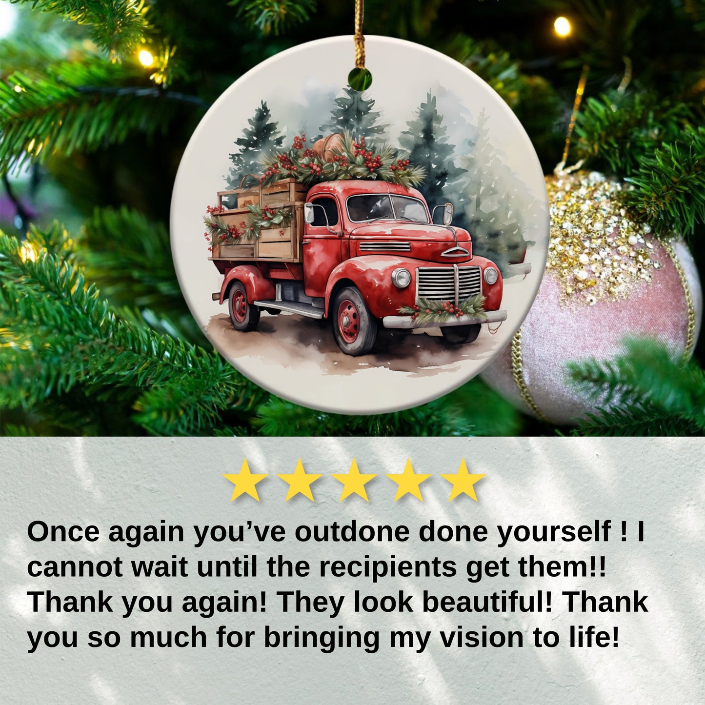 Vintage Red Truck with Christmas Tree Ornament product