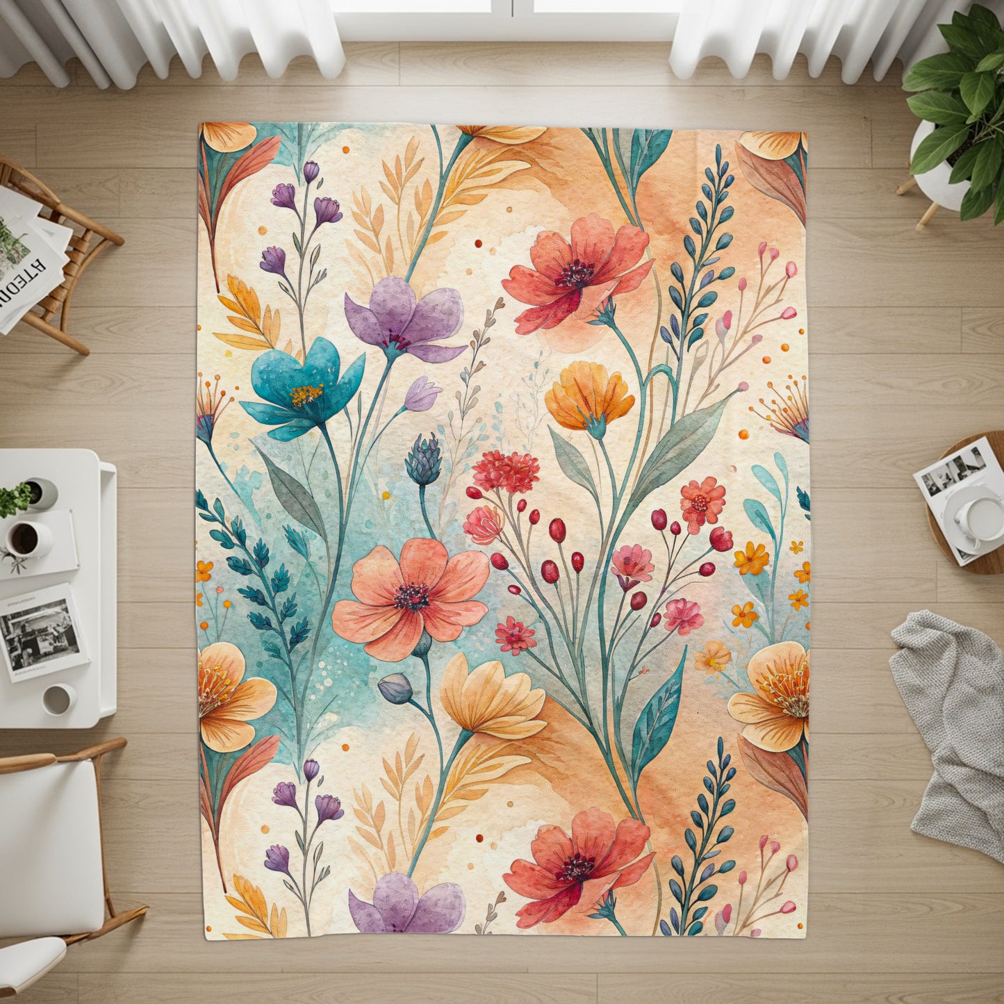 Watercolor Flower Garden Floral Art Velveteen Plush Blankets - Walk Greener