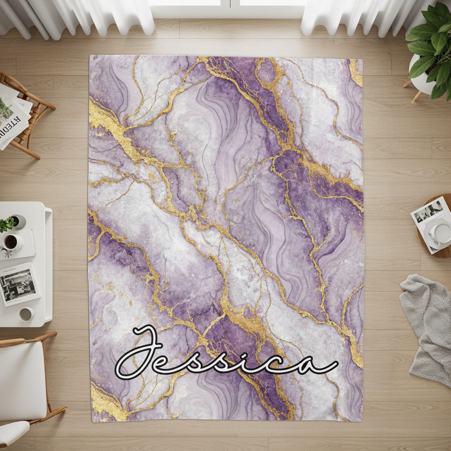 Abstract Purple Veins with Golden Texture Custom Blanket - Walk Greener