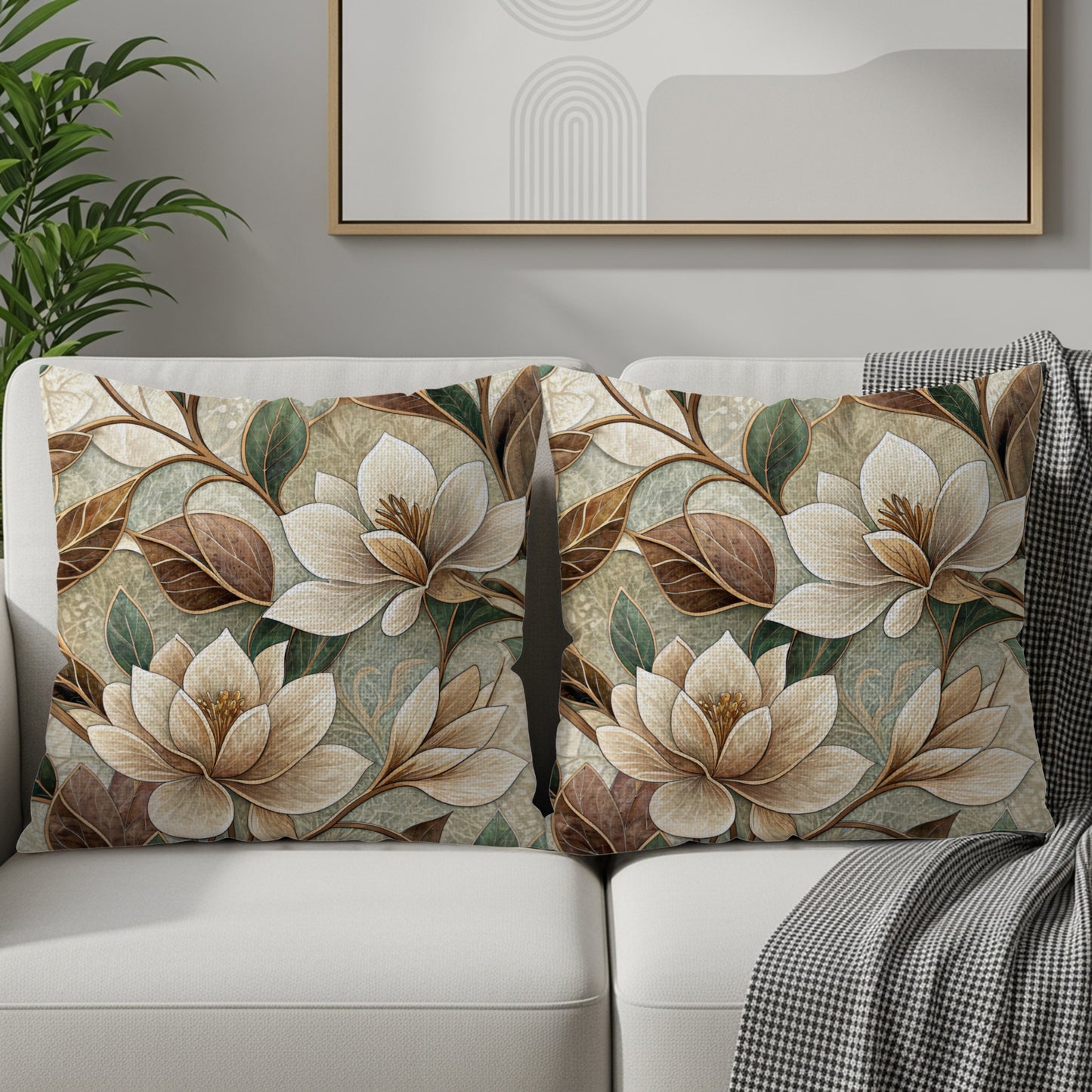 Beige Florals Leaves Pattern Botanical Style Throw Pillows - Walk Greener