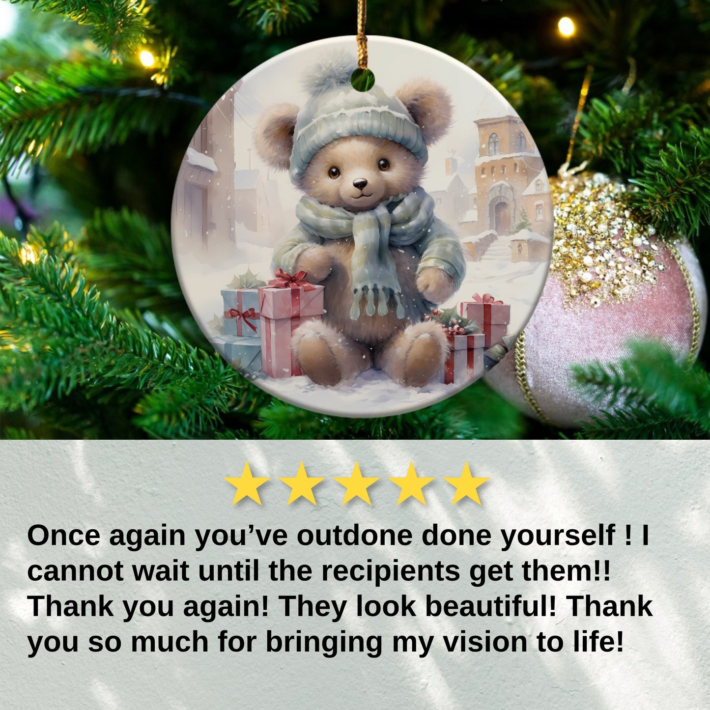 Cute Bear with Gifts Christmas Ornament product