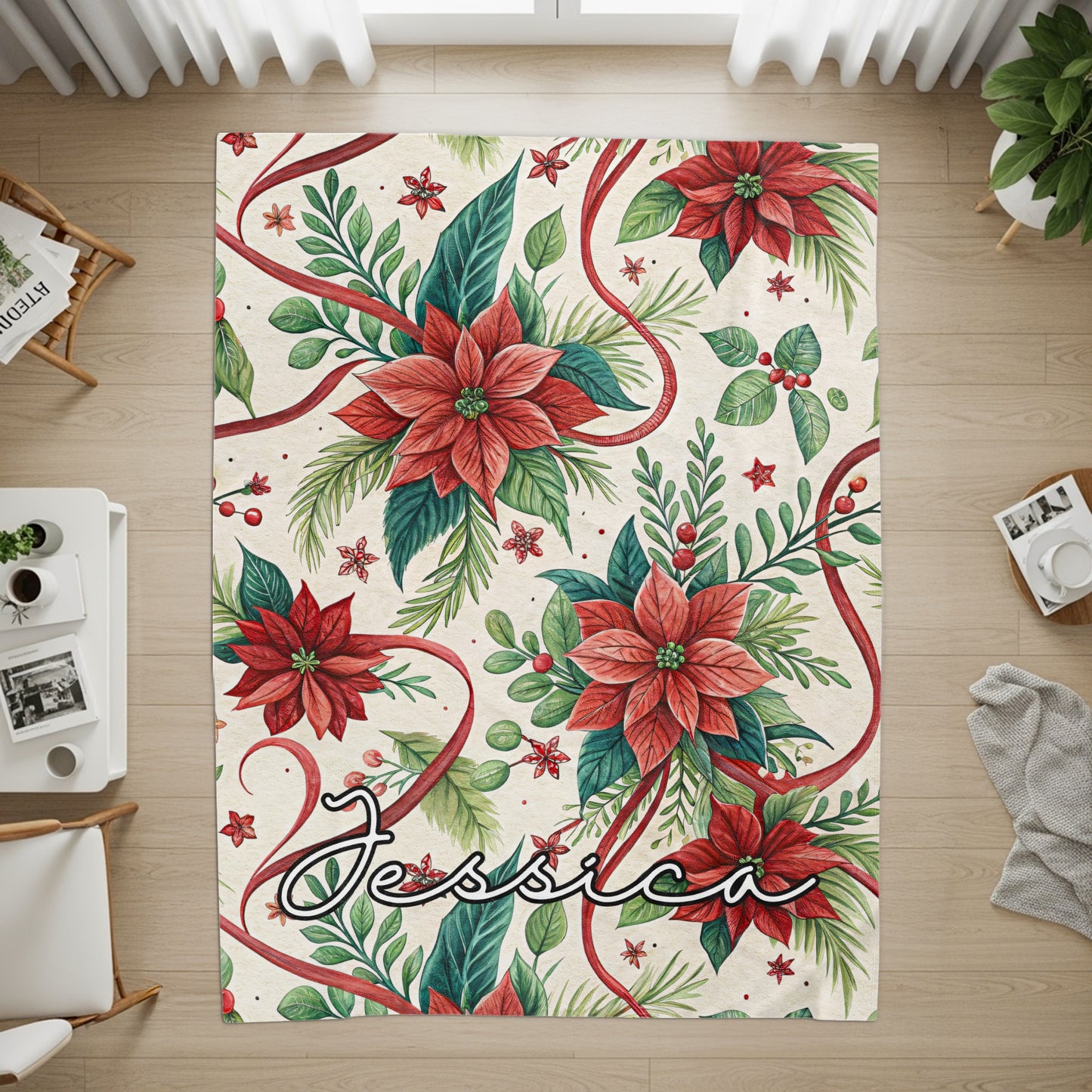 Jessica Flower Pattern Custom Name Area Rug