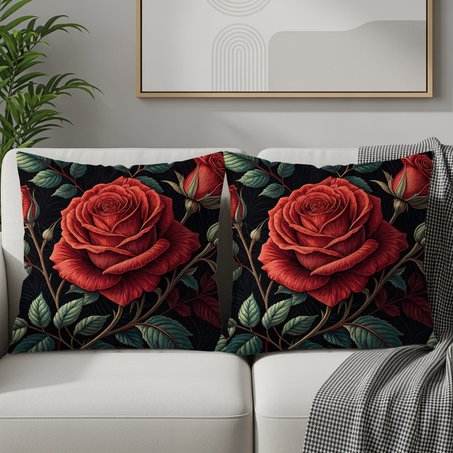 Crimson Roses Floral Arrangement Decorative Floral Throw Pillows - Walk Greener