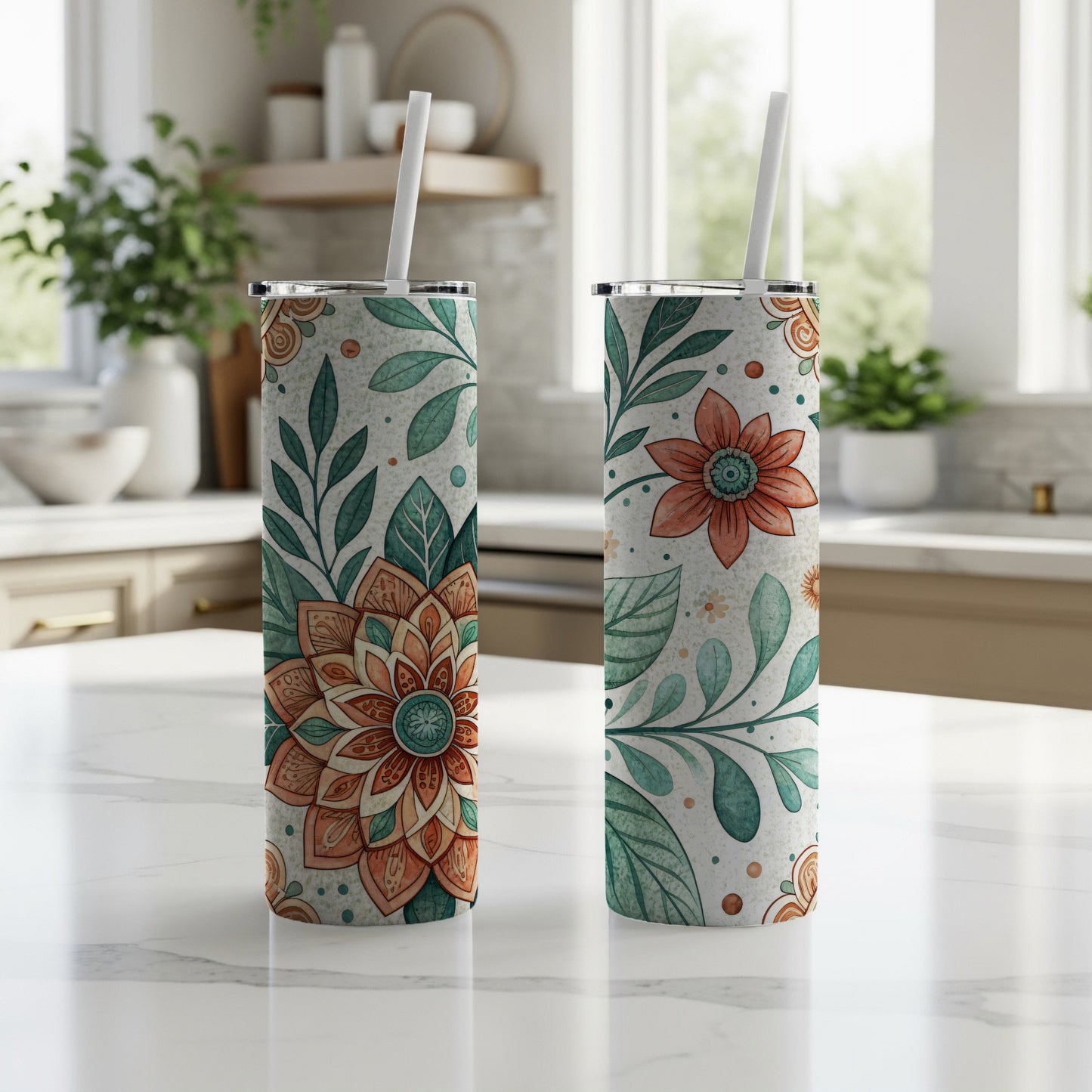 Floral Watercolor Illustration for a 20 oz Skinny Tumbler - Walk Greener
