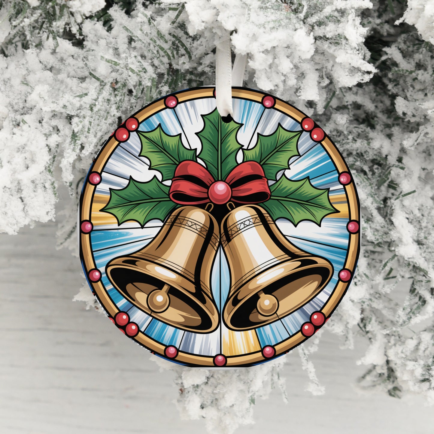 Festive Holiday Bells with Holly Design Ornament product