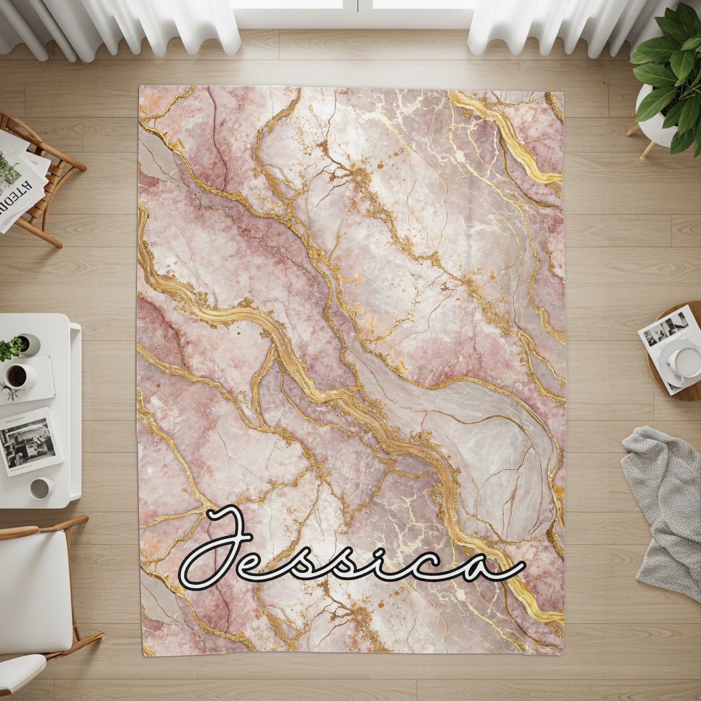 Elegant Pink and Gold Marble Texture with Jessica Rug