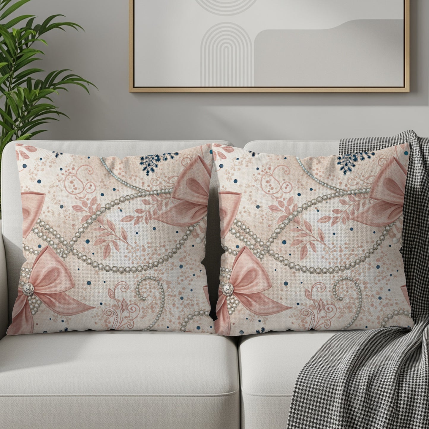 Bows With Pearls Creamy Background Print Pattern Pillows & Pillow Cases - Walk Greener