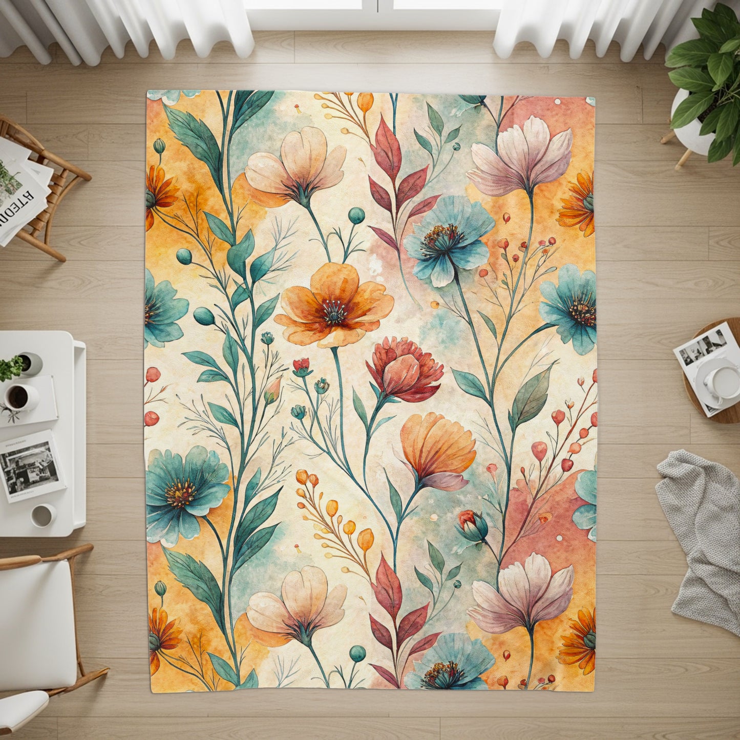 Floral Symphony a Watercolor Delight Velveteen Plush Blankets - Walk Greener