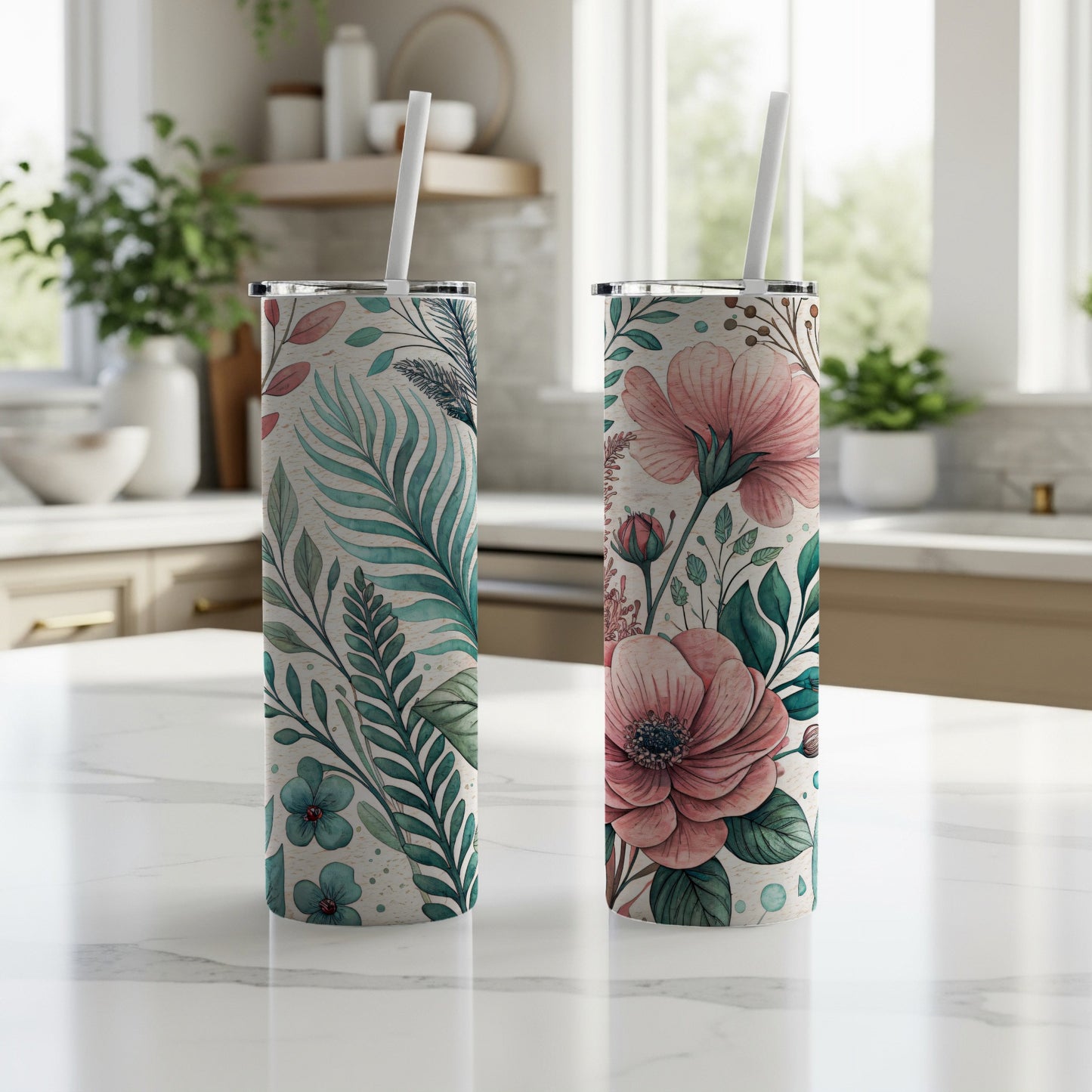 Floral Delightful Watercolor Style Design 20 oz Skinny Tumbler - Walk Greener