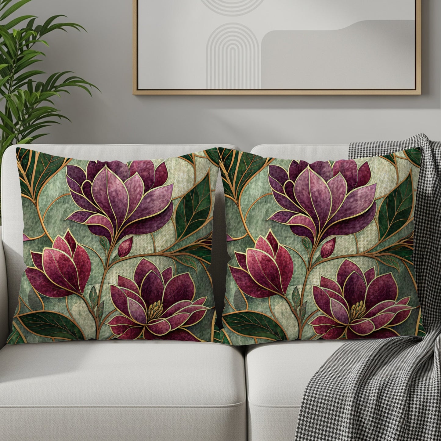 Elegant Floral Design with Gold Outlines Throw Pillows - Walk Greener