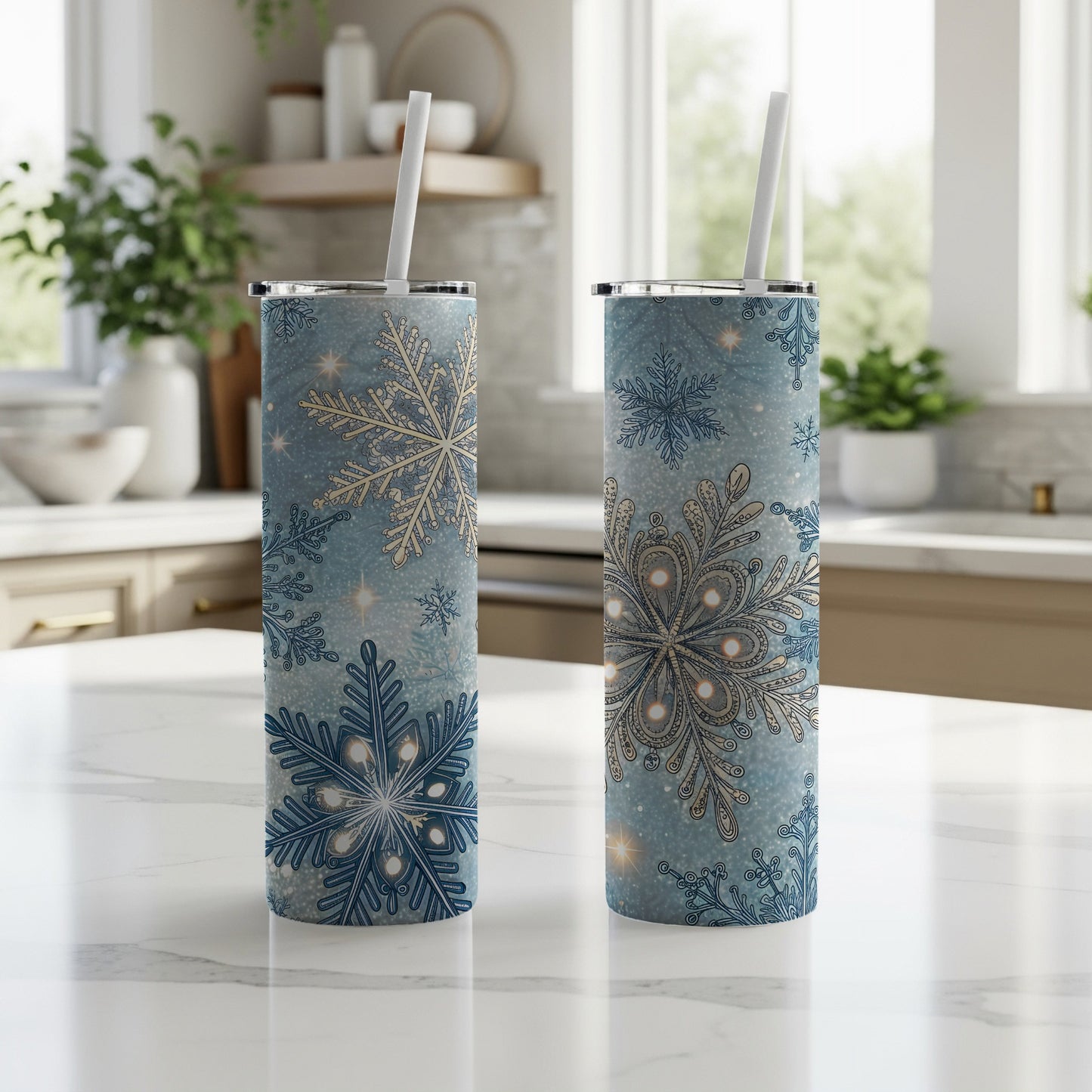 Elegant Blue Snowflake Design Insulated Tumbler