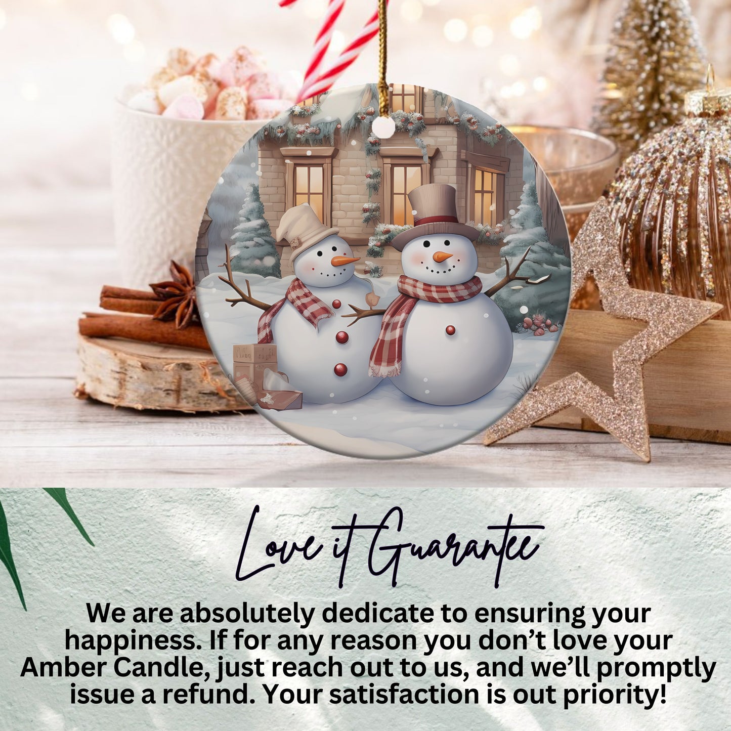 Snowmen Couple in Winter Scene Ornament product
