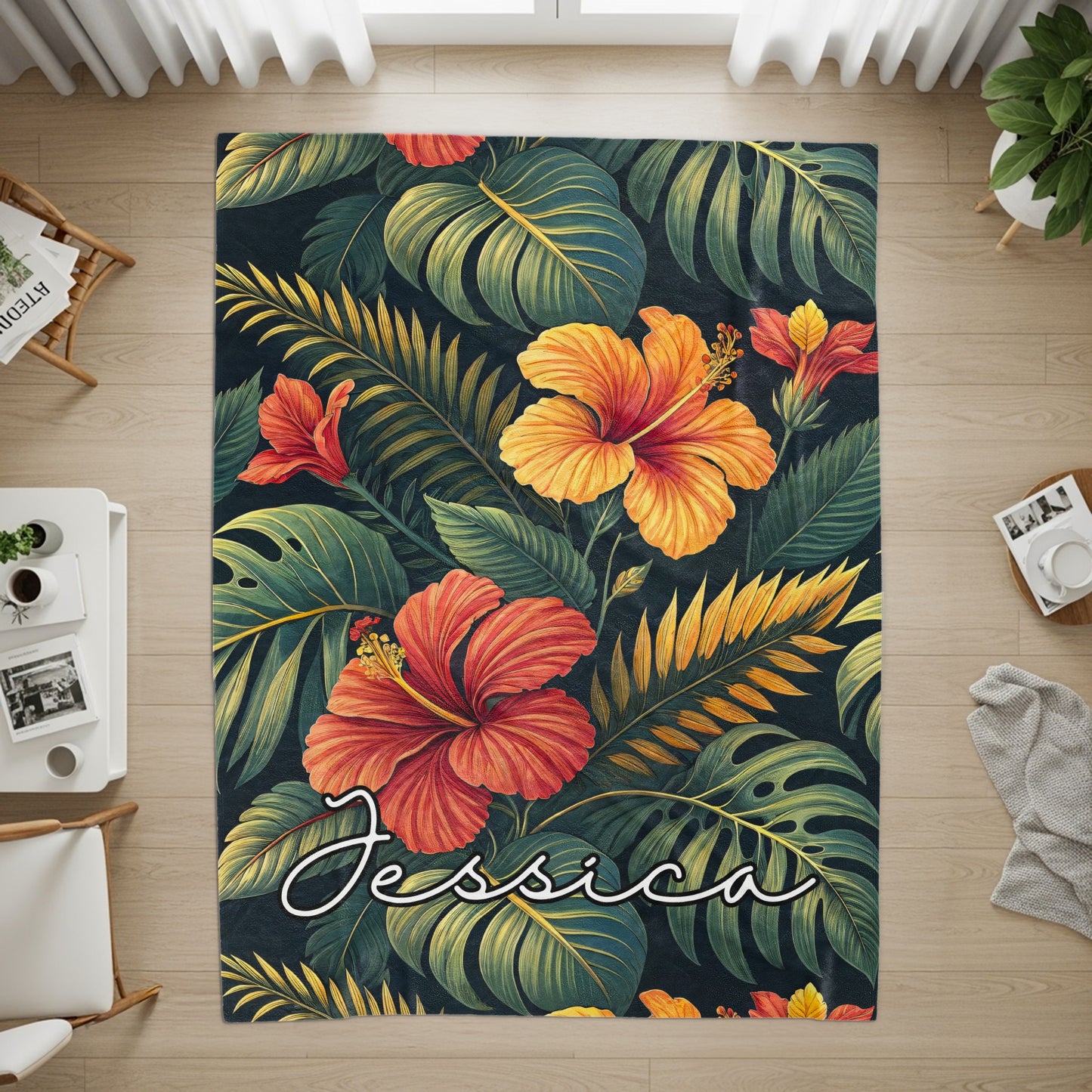 Tropical Floral with Custom Name Personalized Blanket - Walk Greener