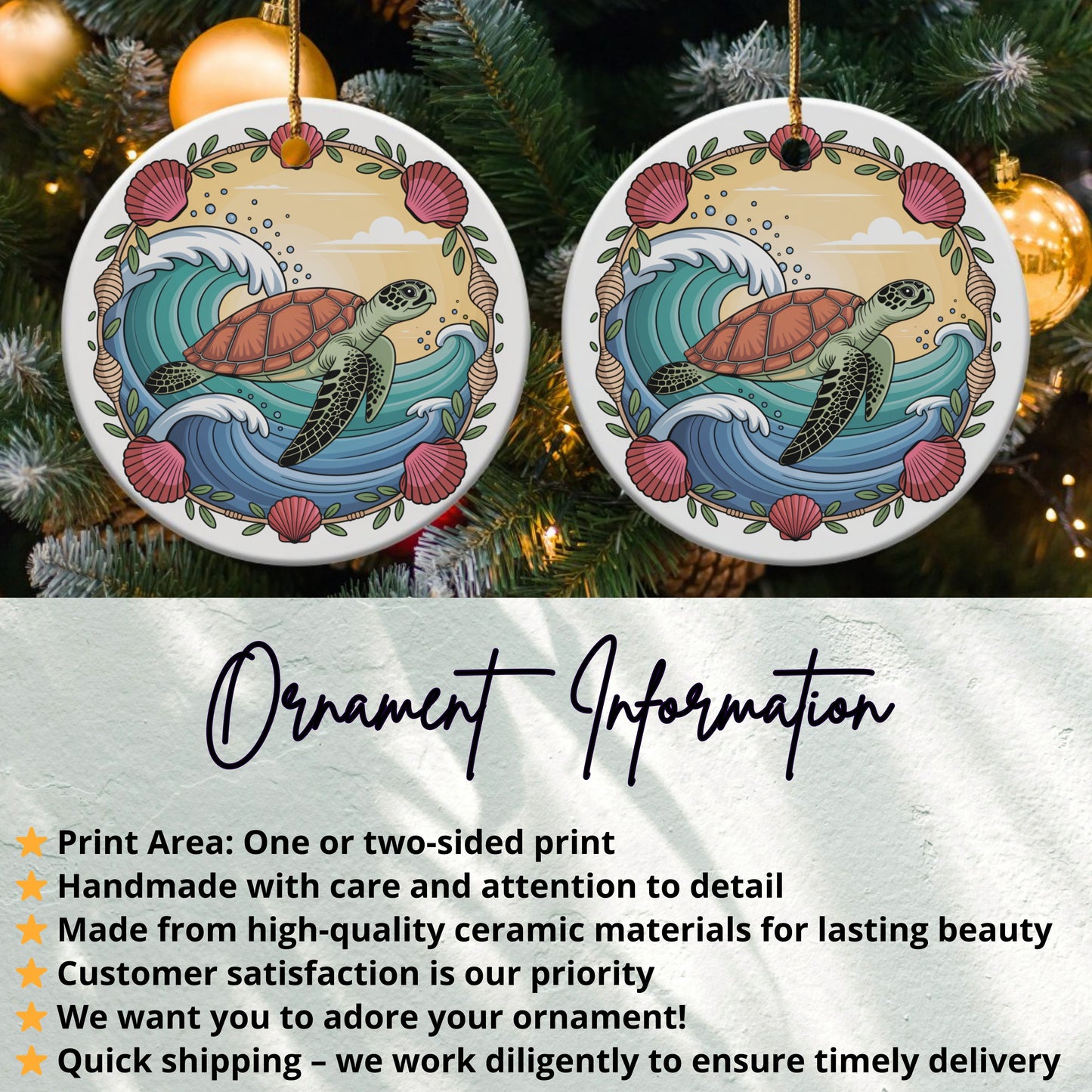 Sea Turtle Ocean Waves Ceramic Ornament product