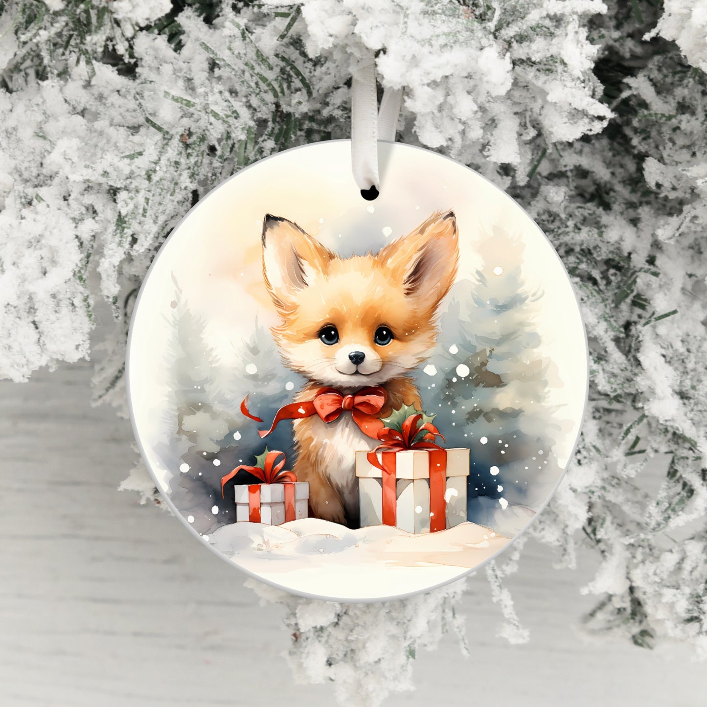Cute Fox with Gifts Christmas Tree Ornament product