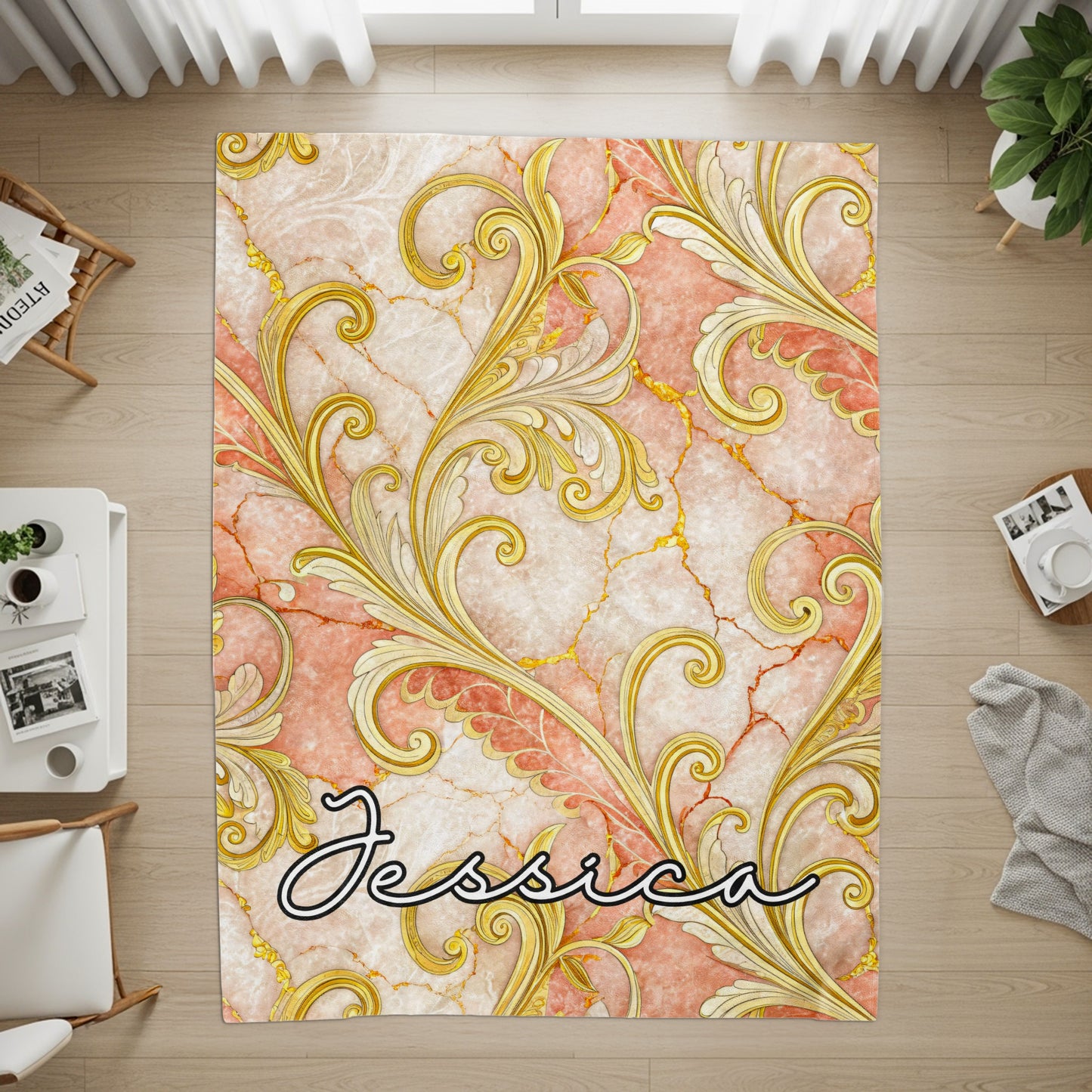 Elegant Golden Pattern Custom Name Design Personalized Blanket - Walk Greener