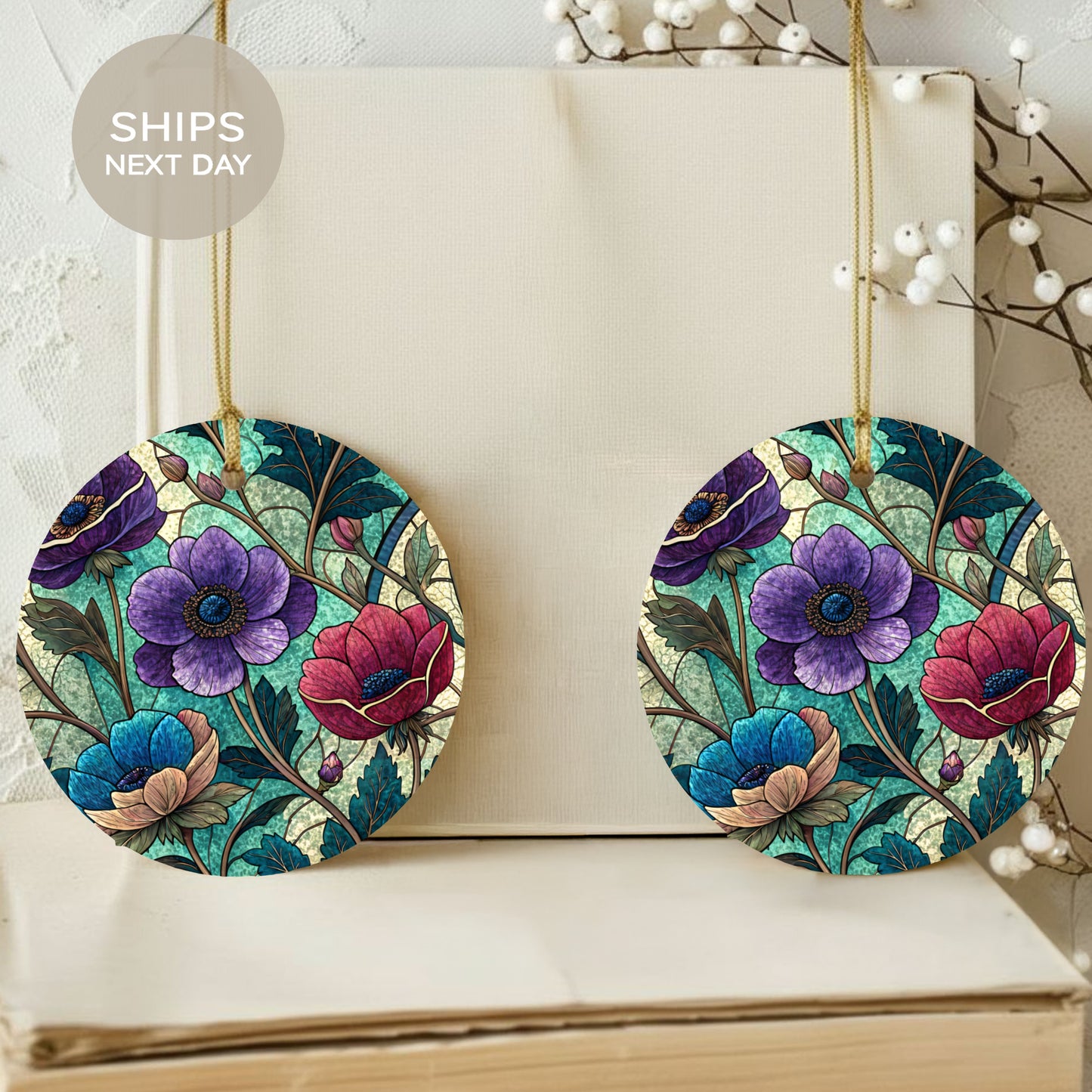 Floral Pattern Round Hanging Ornament Ships Next Day