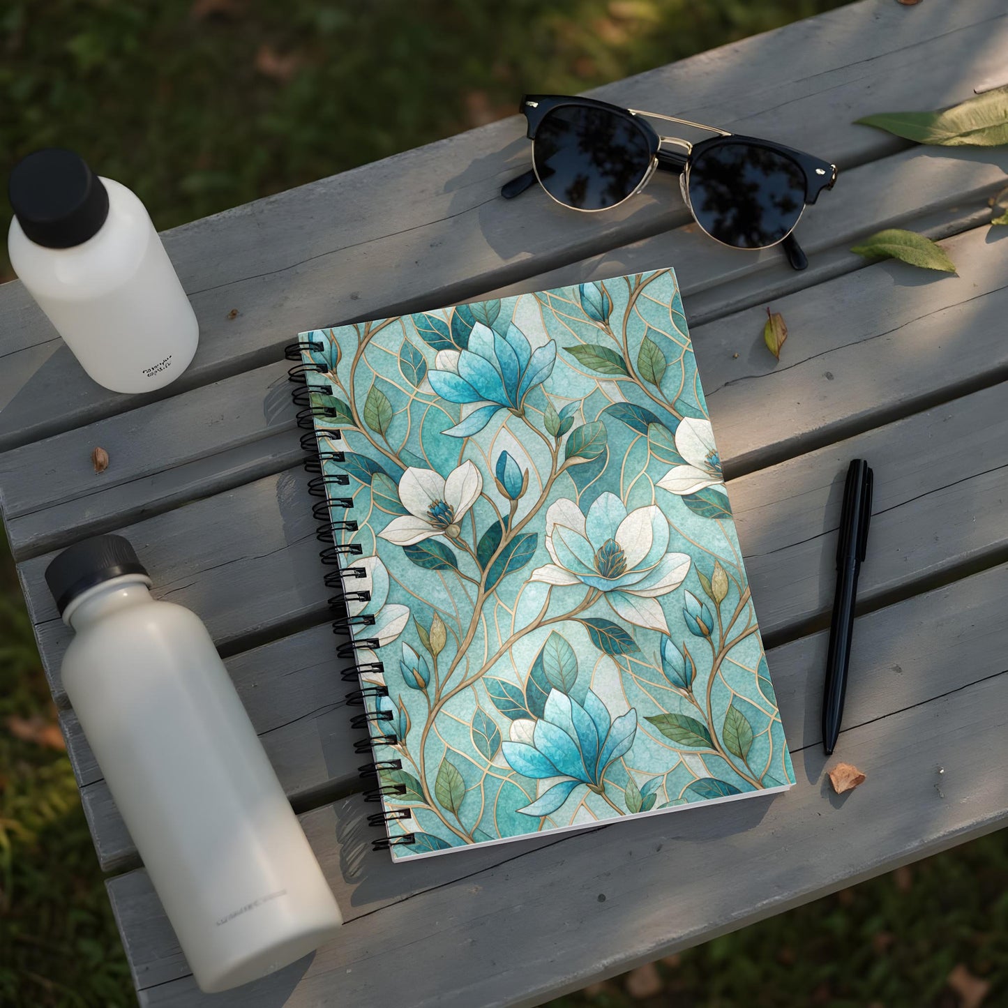 Floral Patterned Journal with Blue and White Bloom Design