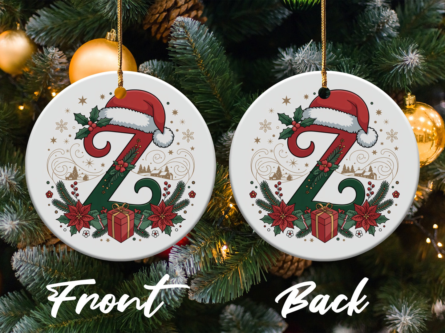 Christmas Initial Z Ornament with Santa Hat product