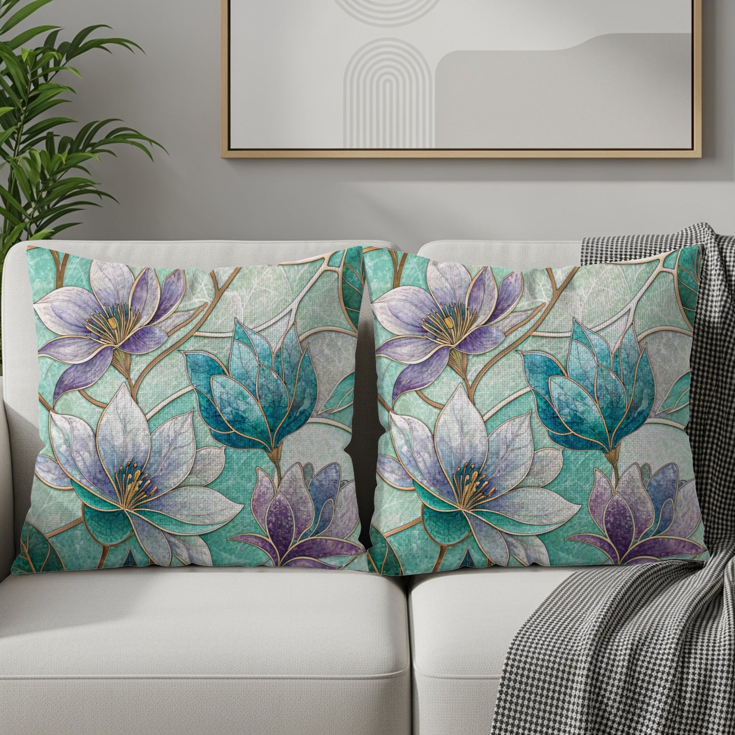 Teal Floral and Leaf Design Pattern Decor Art Throw Pillows - Walk Greener