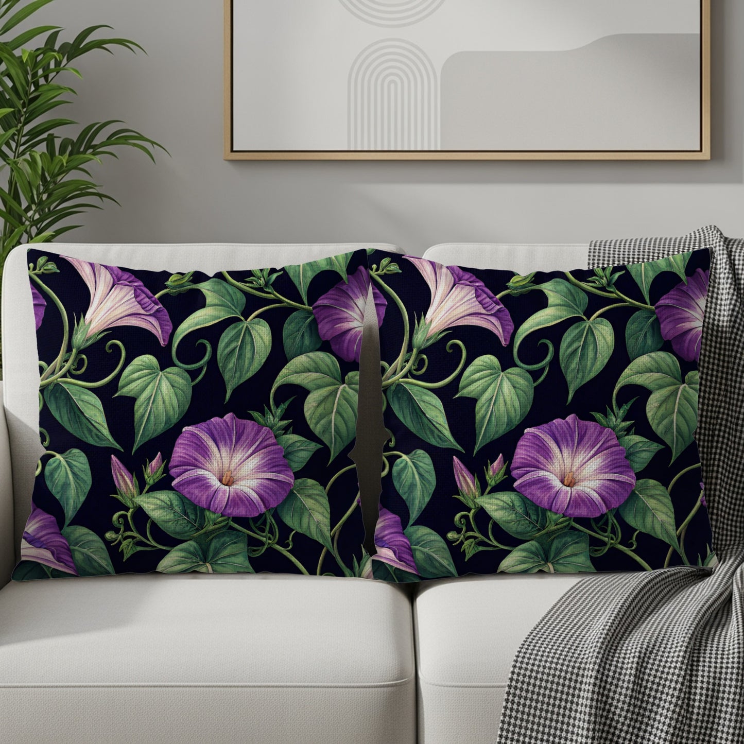 Elegant Purple Floral Pattern Throw Pillow Case