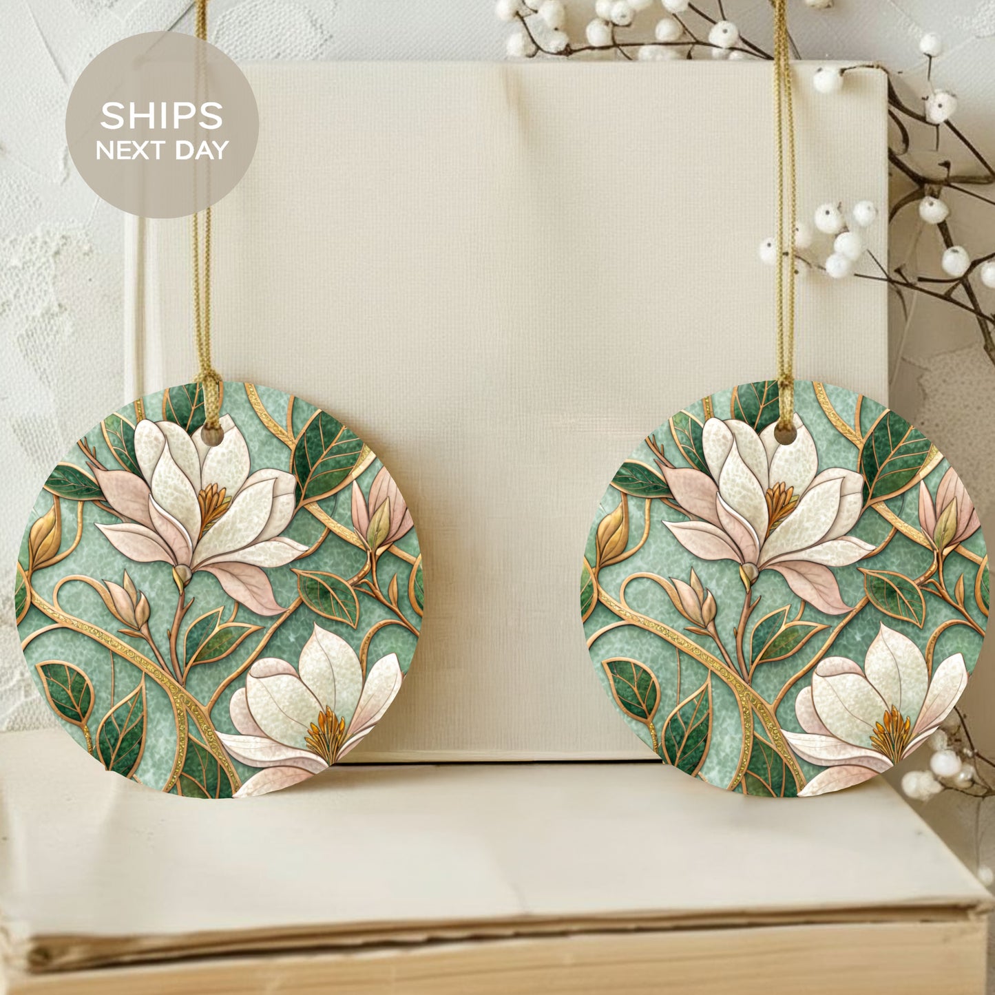 Floral Pattern Round Ornaments Elegant Home Decor