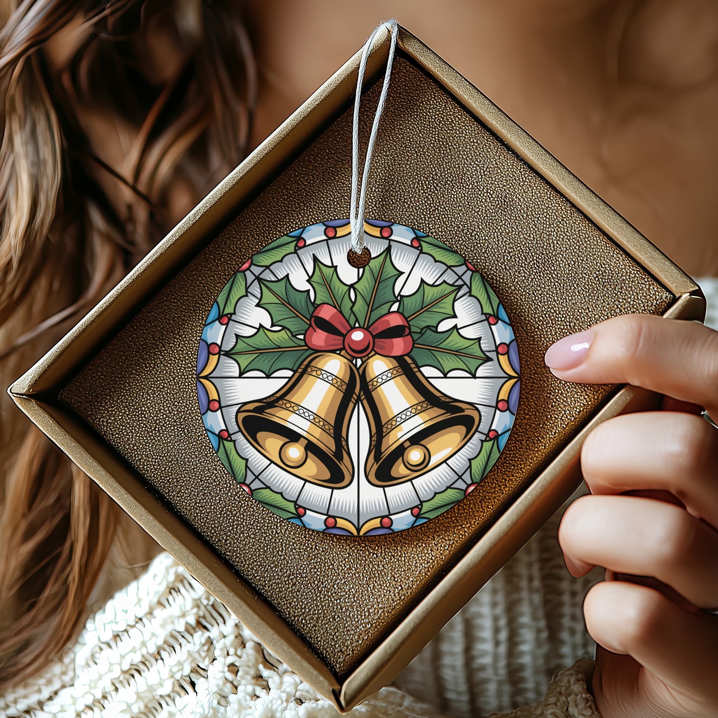 Festive Holiday Bells Stained Glass Ornament product type