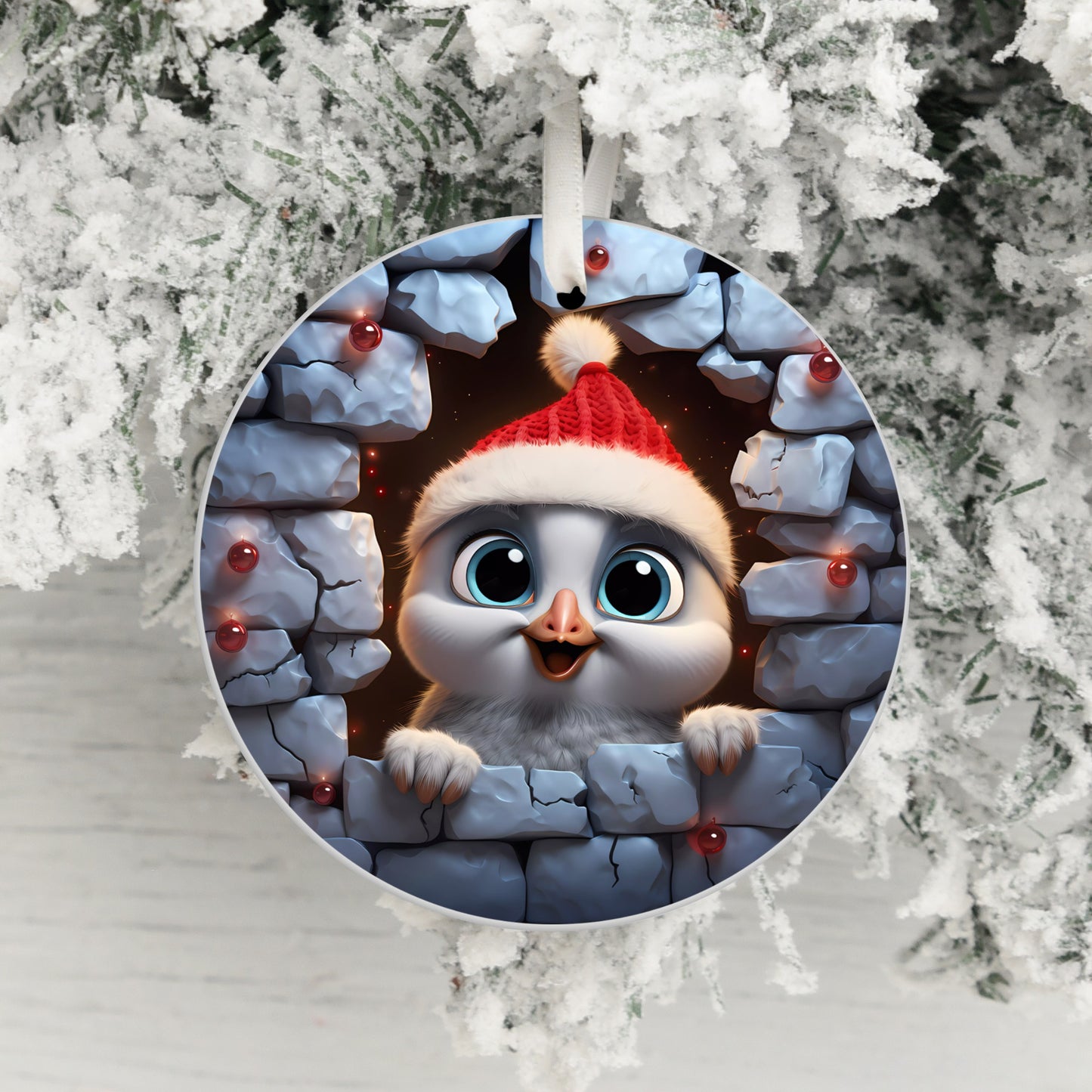 Cute Holiday Baby Bird with Santa Hat Ornament product type