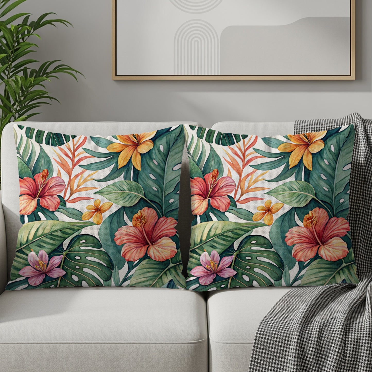 Tropical Watercolor Pattern With Hibiscus Pillows & Pillow Cases - Walk Greener