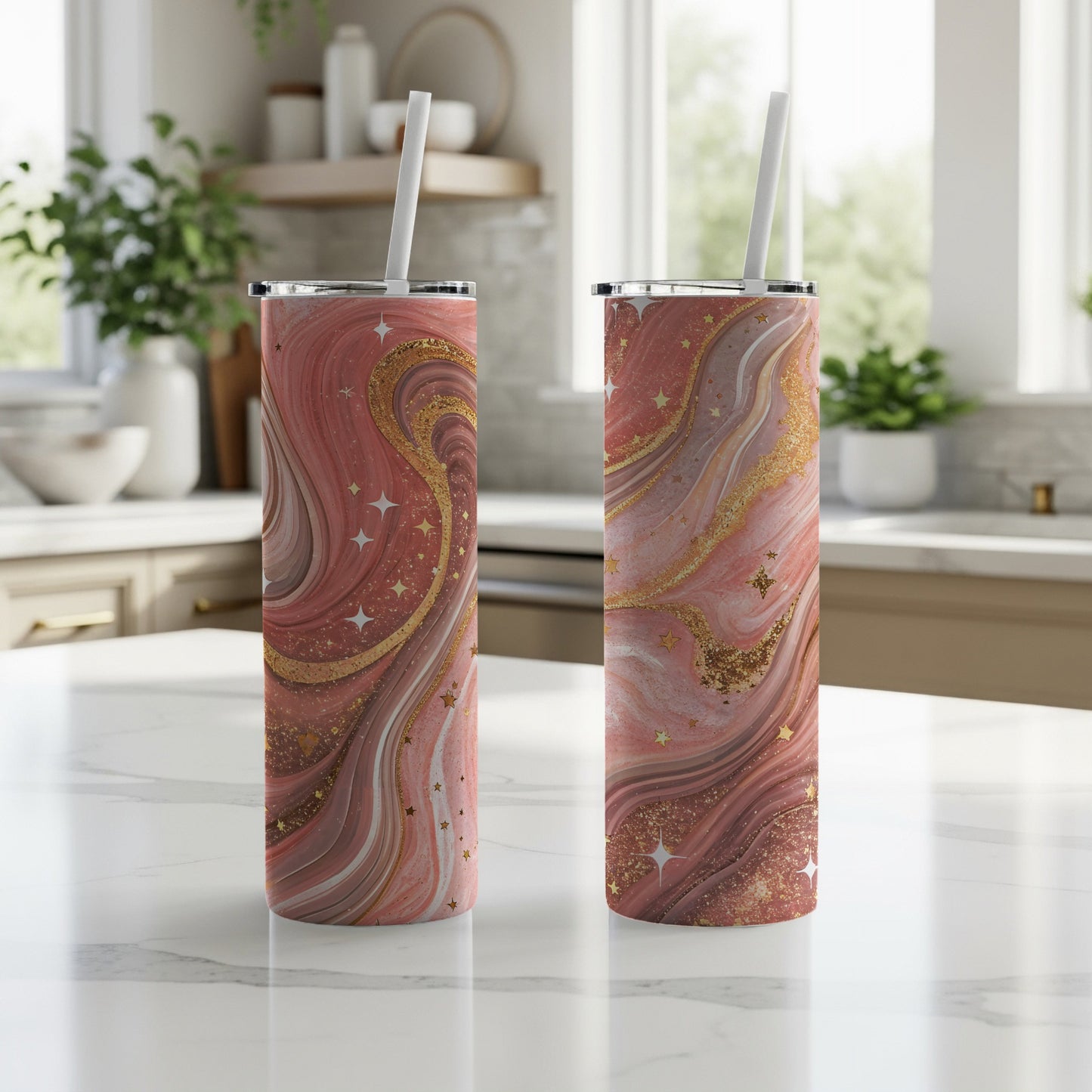 Starry Swirl Tumbler with Glittering Gold Accents