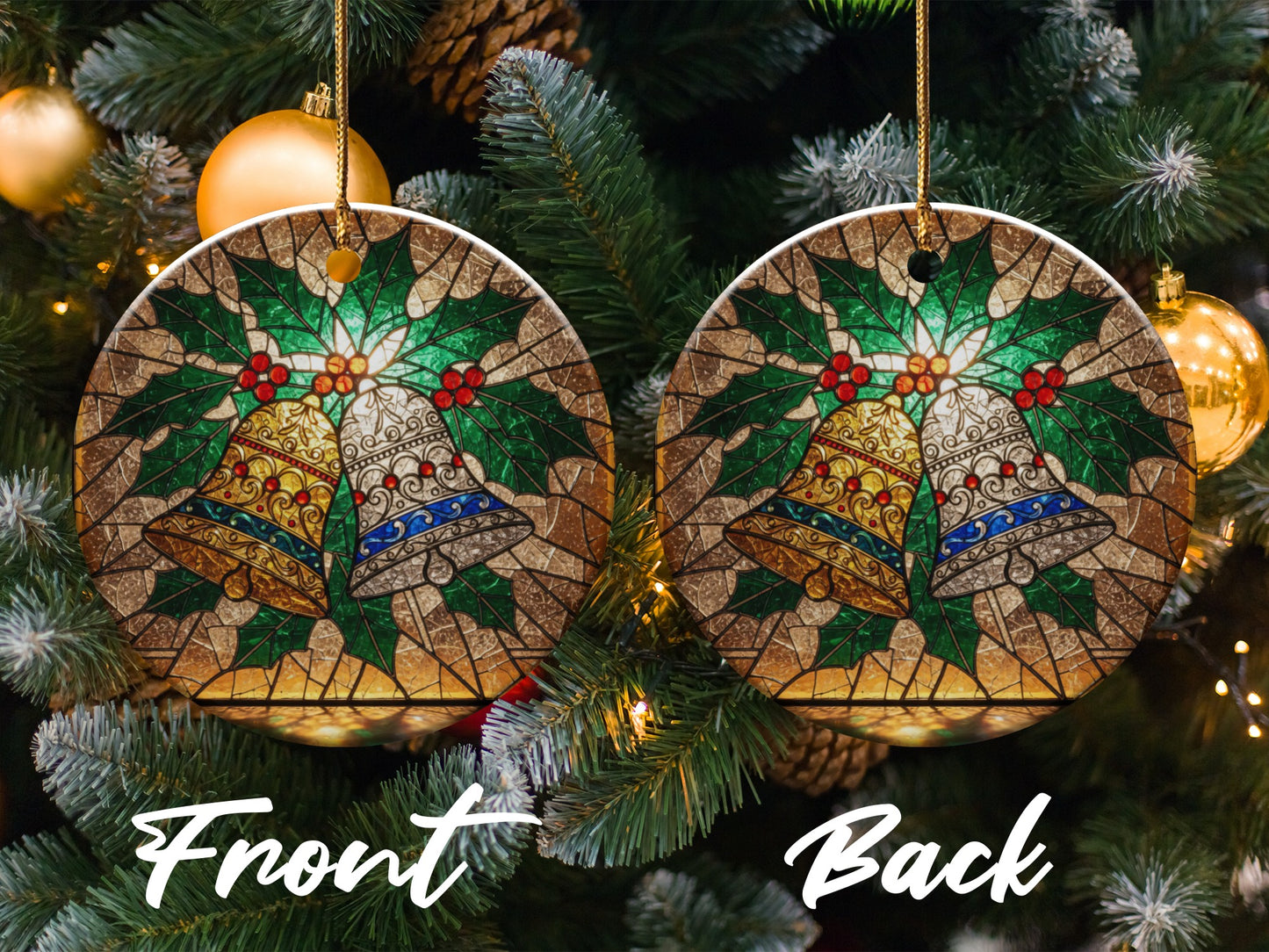 Stained Glass Holiday Bells Ornament Double-Sided product