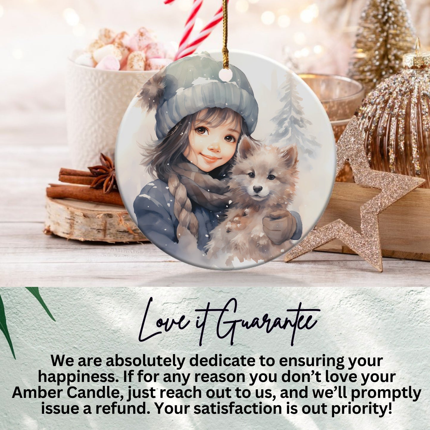 Cute Girl with Husky Dog Christmas Ornament product