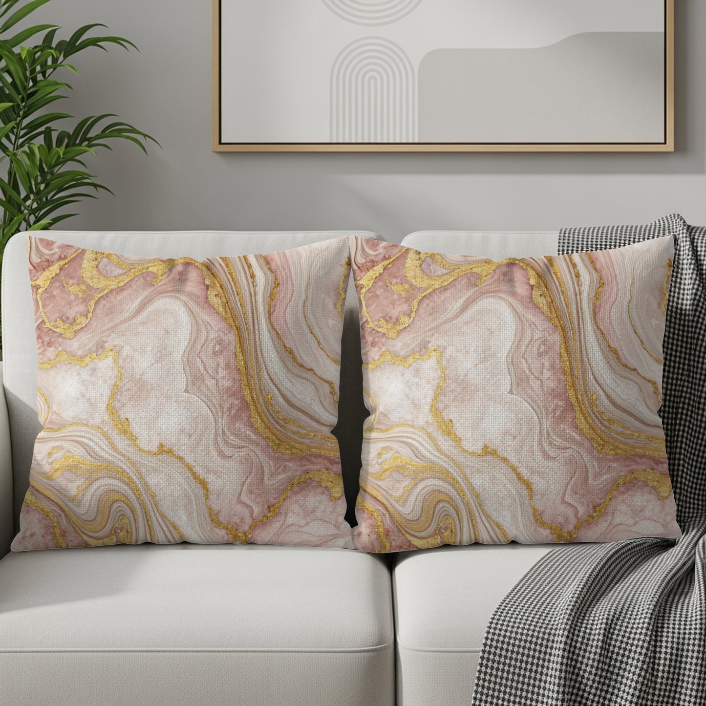 Elegant Pink and Gold Marble Pattern Throw Pillow