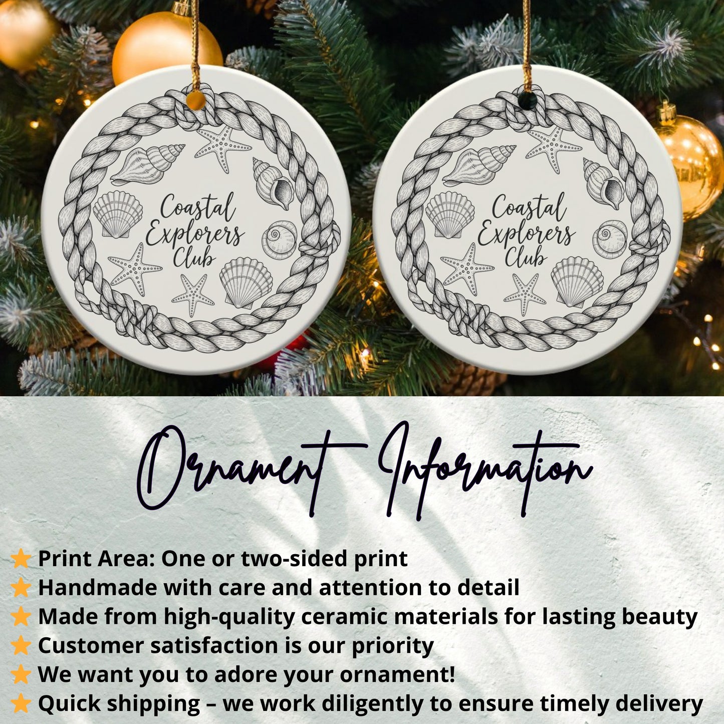 Coastal Explorers Club Ornament decorate your product