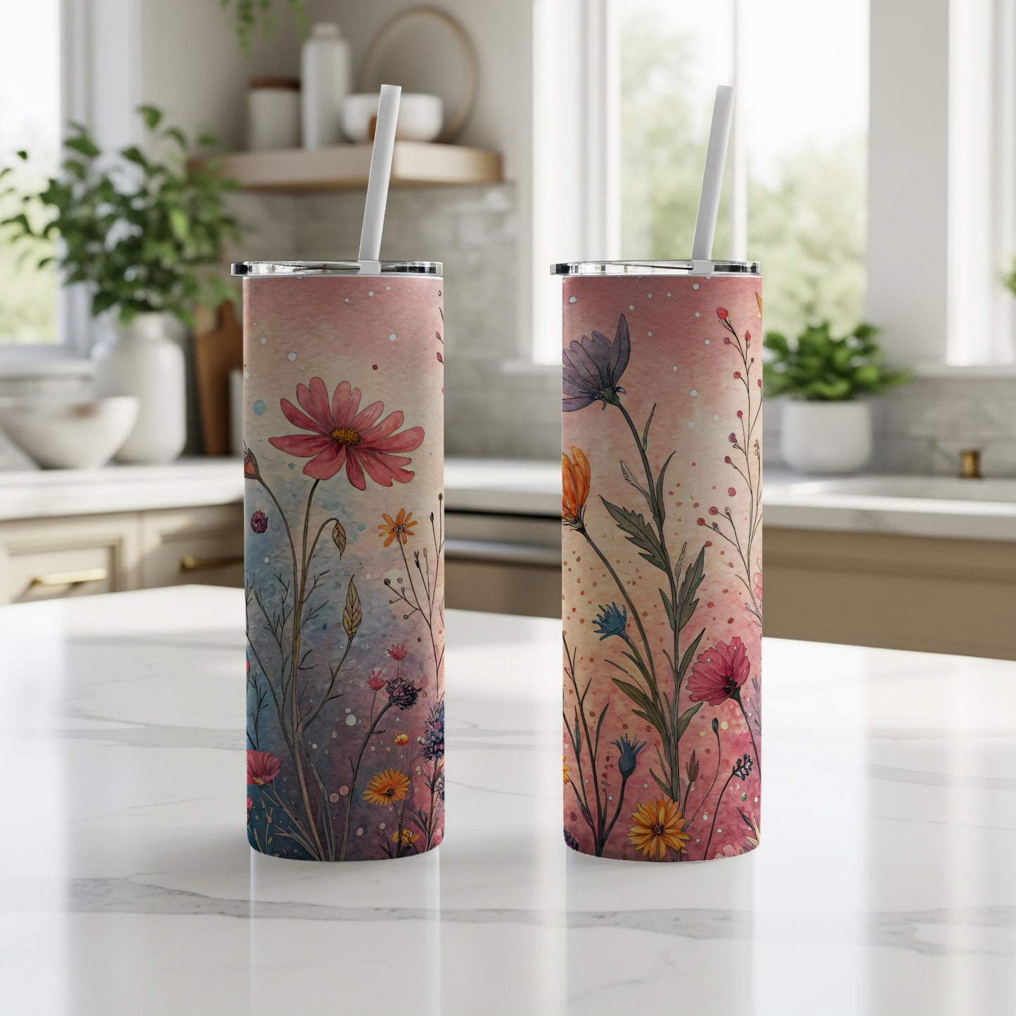Watercolor Flowers In The Garden Design For 20 oz Skinny - Walk Greener