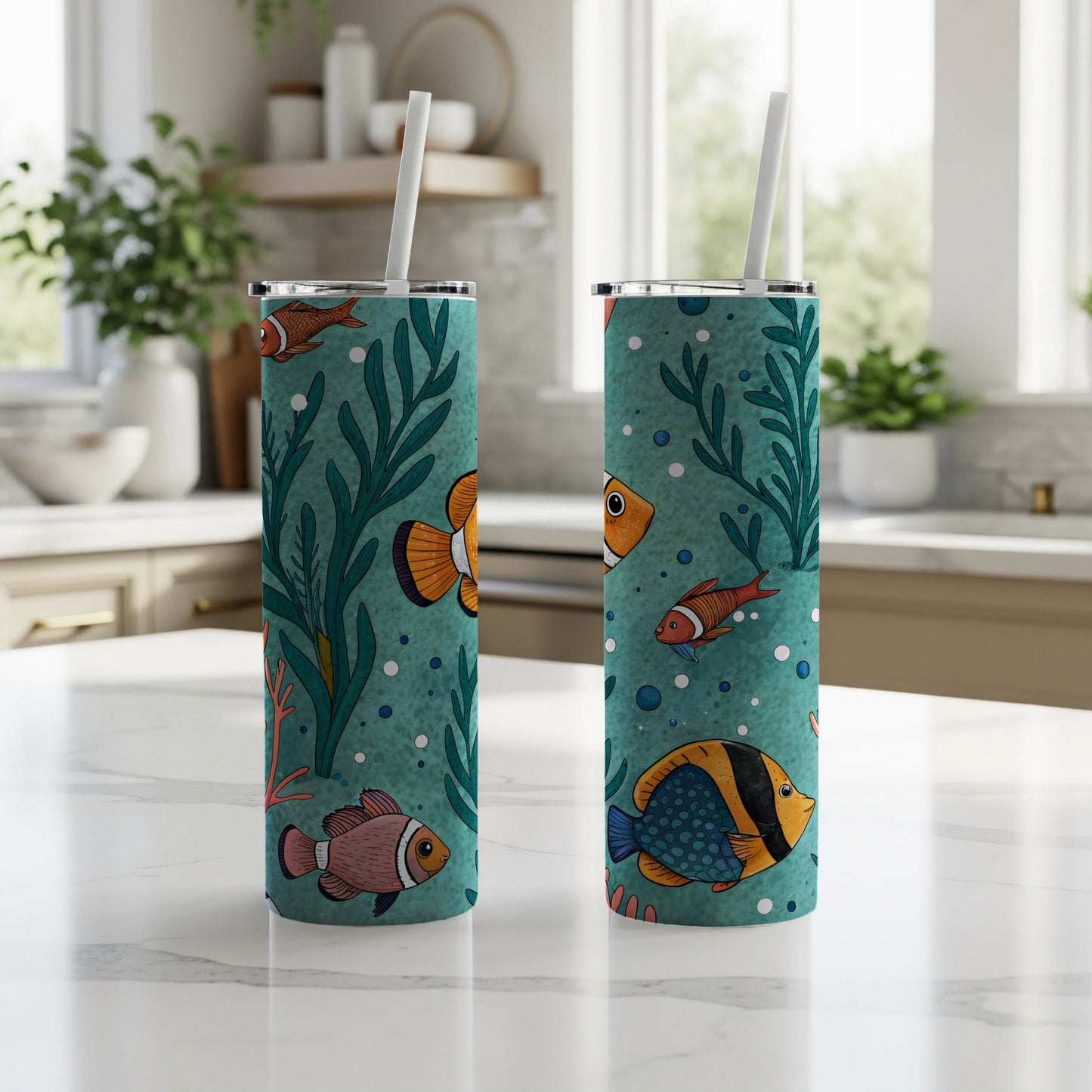 Undersea Friends Aquarium Fishes and Seaweed Pattern Tumbler - Walk Greener