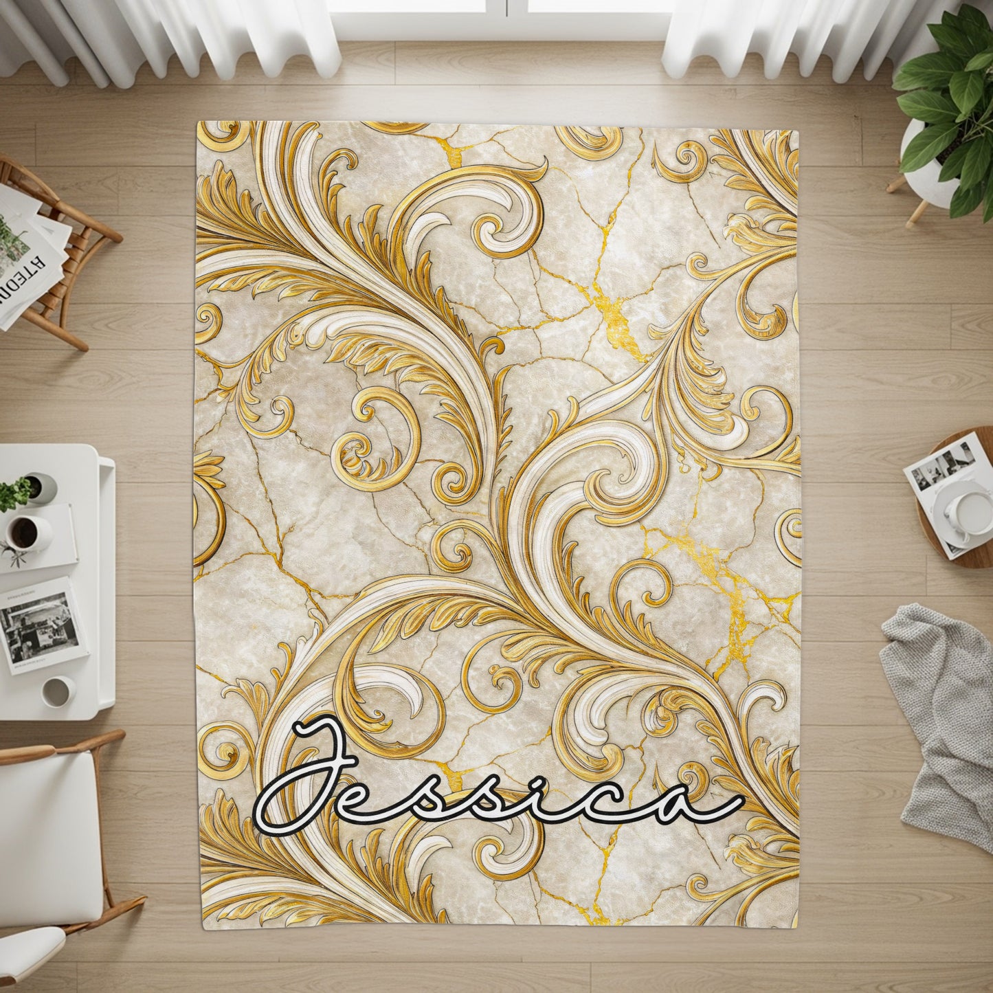 Elegant Gold Accent Personalized Jessica Rug